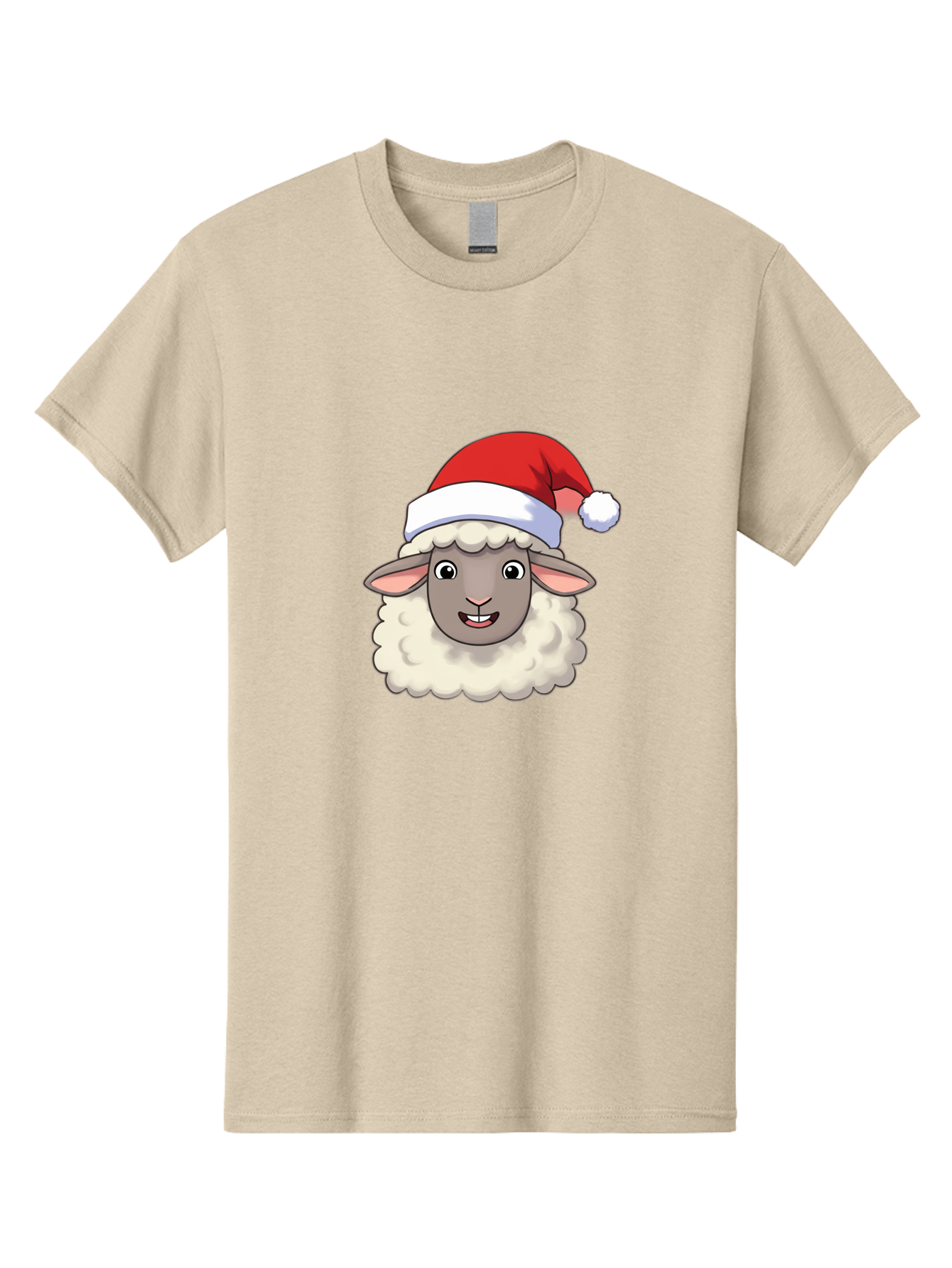 Sheep-In-Santa-Hat Men'S Graphic Tee, 100% Cotton, Comfortable Casual Summer Wear, Machine Washable, Cartoon Sheep, Santa Hat, Festive Character, Holiday Cheer, Cute Animal, Fluffy Sheep, Christmas Theme, Fun Design, Playful Illustration, Bad550