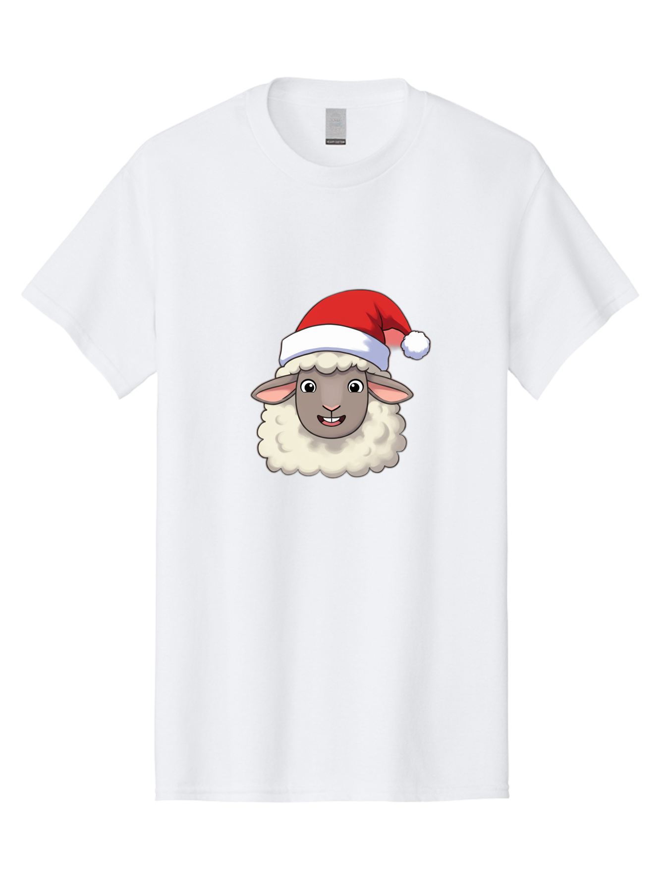 Sheep-In-Santa-Hat Men'S Graphic Tee, 100% Cotton, Comfortable Casual Summer Wear, Machine Washable, Cartoon Sheep, Santa Hat, Festive Character, Holiday Cheer, Cute Animal, Fluffy Sheep, Christmas Theme, Fun Design, Playful Illustration, Bad550