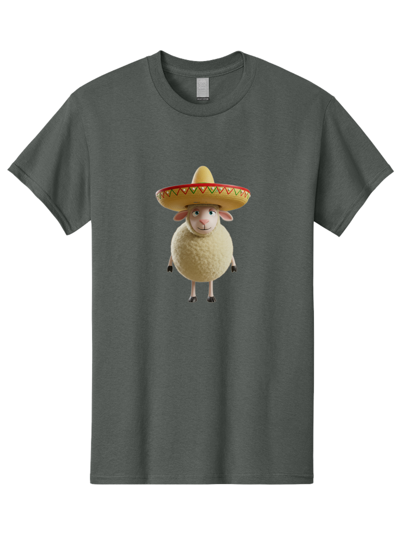Sheep-In-Sombrero Men'S Graphic Tee, 100% Cotton, Comfortable Casual Summer Wear, Machine Washable, Cartoon Sheep Wearing Sombrero, Funny Animal, Humorous Illustration, Playful Character, Whimsical Design, Sheep In Hat Bad551