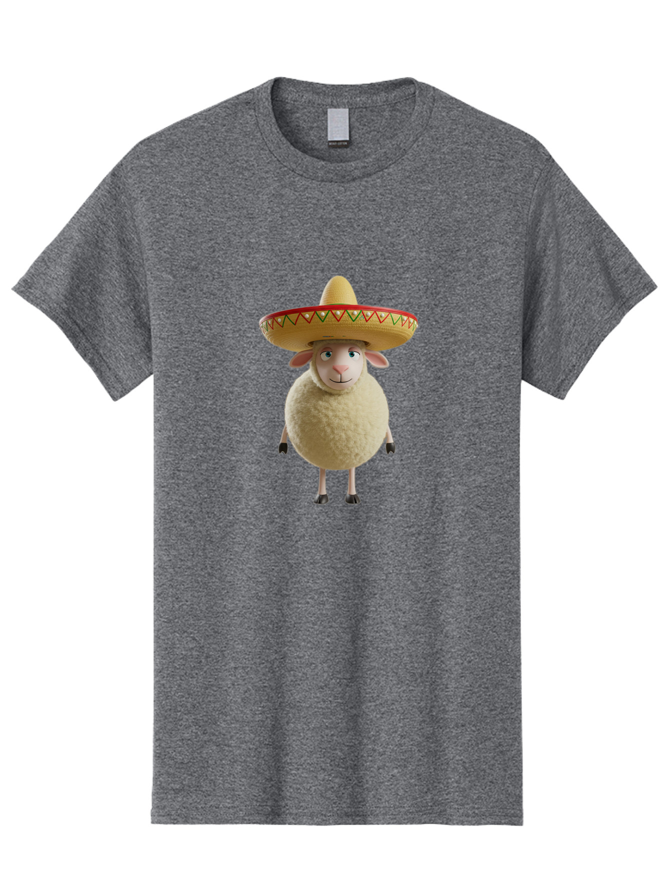 Sheep-In-Sombrero Men'S Graphic Tee, 100% Cotton, Comfortable Casual Summer Wear, Machine Washable, Cartoon Sheep Wearing Sombrero, Funny Animal, Humorous Illustration, Playful Character, Whimsical Design, Sheep In Hat Bad551