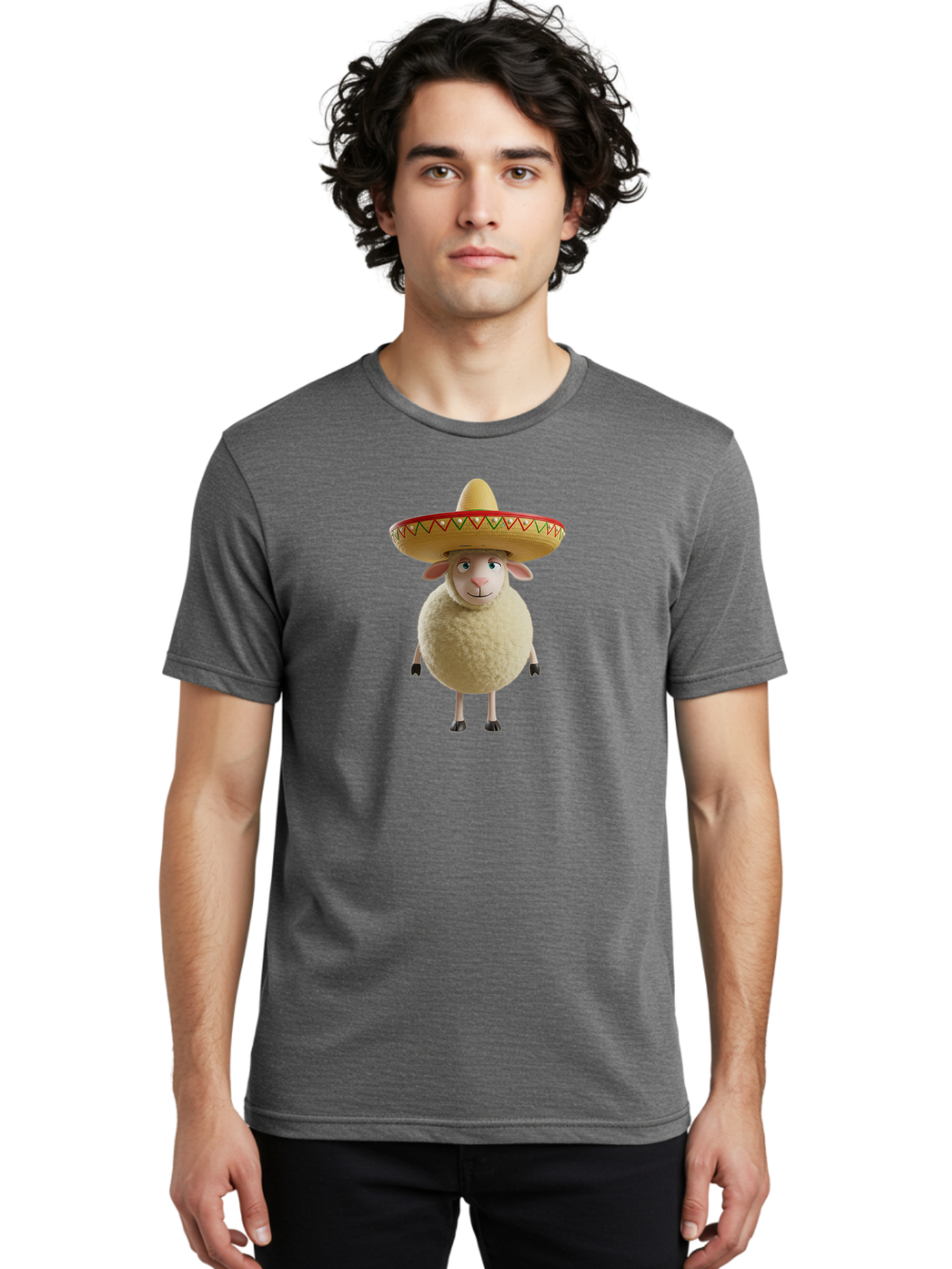 Sheep-In-Sombrero Men'S Graphic Tee, 100% Cotton, Comfortable Casual Summer Wear, Machine Washable, Cartoon Sheep Wearing Sombrero, Funny Animal, Humorous Illustration, Playful Character, Whimsical Design, Sheep In Hat Bad551