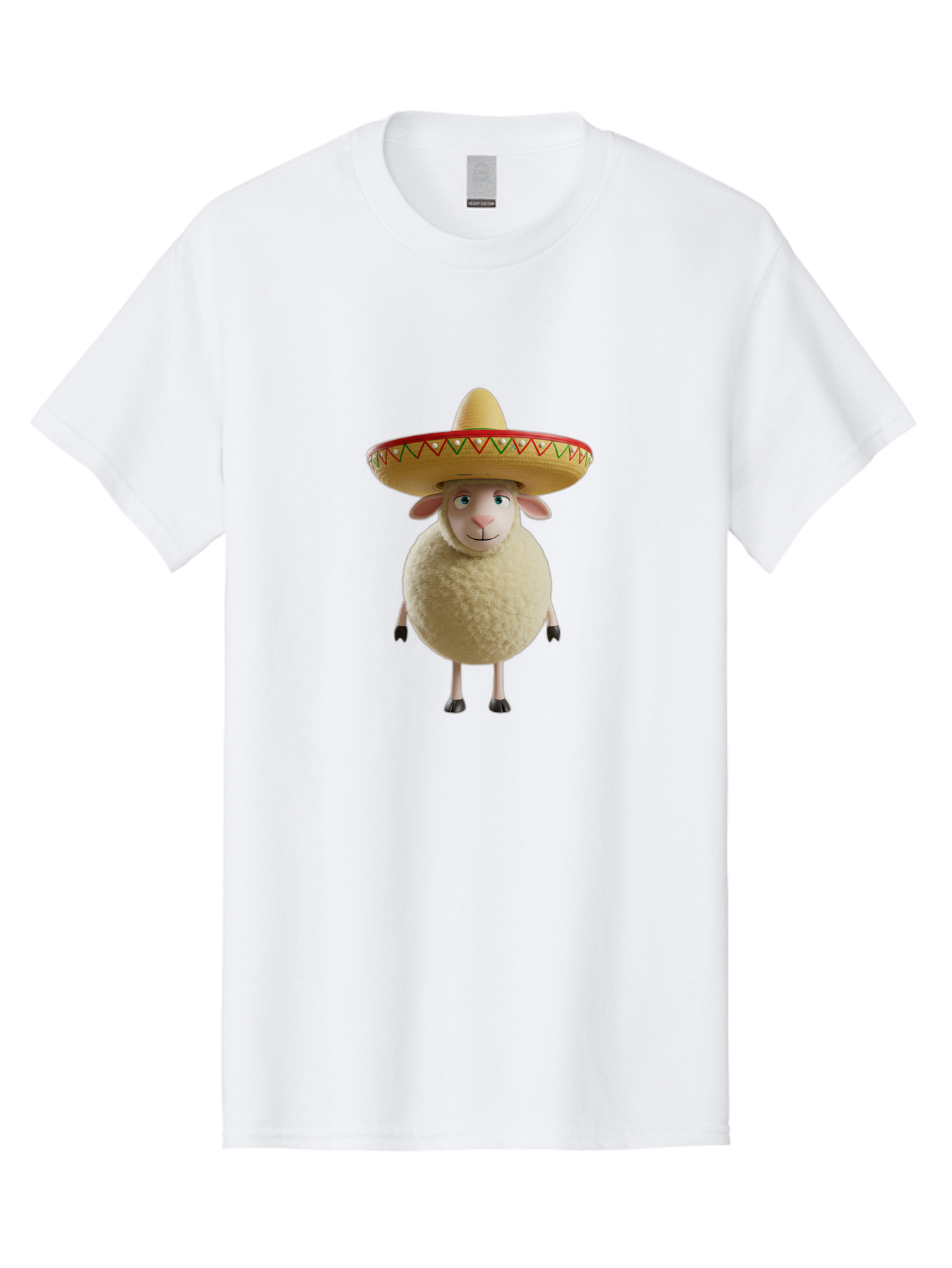 Sheep-In-Sombrero Men'S Graphic Tee, 100% Cotton, Comfortable Casual Summer Wear, Machine Washable, Cartoon Sheep Wearing Sombrero, Funny Animal, Humorous Illustration, Playful Character, Whimsical Design, Sheep In Hat Bad551