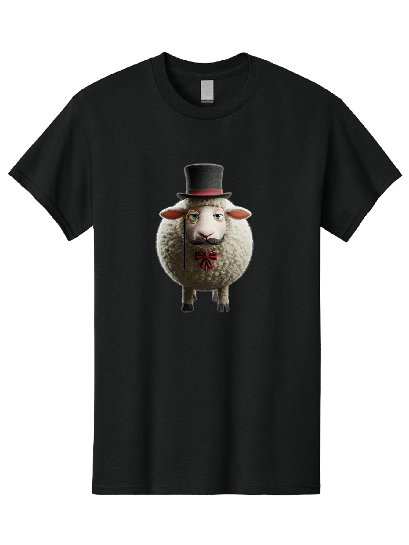 Sheep-In-Top-Hat-1 Men'S Graphic Tee, 100% Cotton, Comfortable Casual Summer Wear, Machine Washable, Sheep In A Top Hat, Cartoon Character, Funny Animal, Red Bow Tie, Black Mustache, Fluffy Sheep, Humorous Illustration, Whimsical Design, Bad552