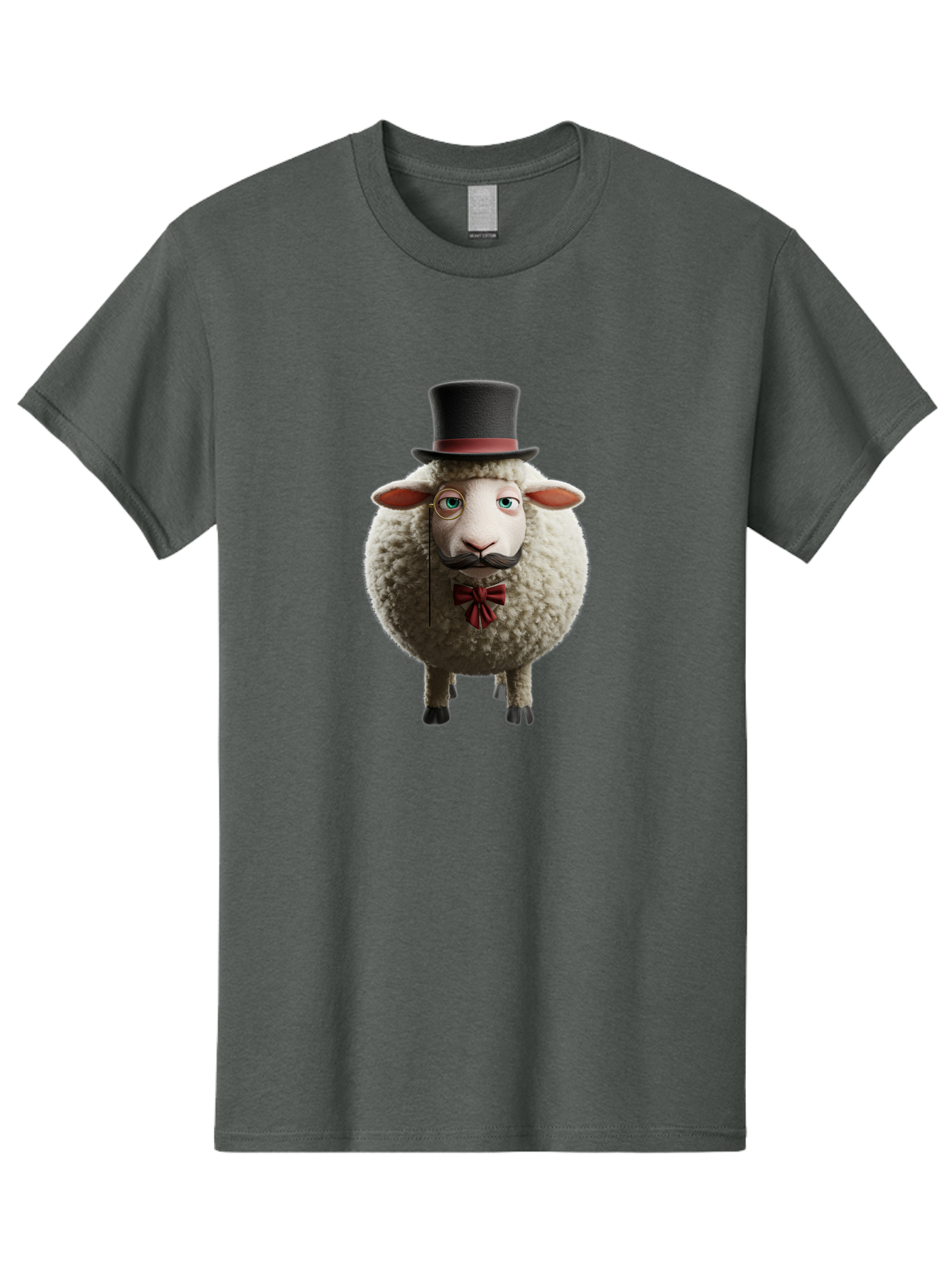Sheep-In-Top-Hat-1 Men'S Graphic Tee, 100% Cotton, Comfortable Casual Summer Wear, Machine Washable, Sheep In A Top Hat, Cartoon Character, Funny Animal, Red Bow Tie, Black Mustache, Fluffy Sheep, Humorous Illustration, Whimsical Design, Bad552