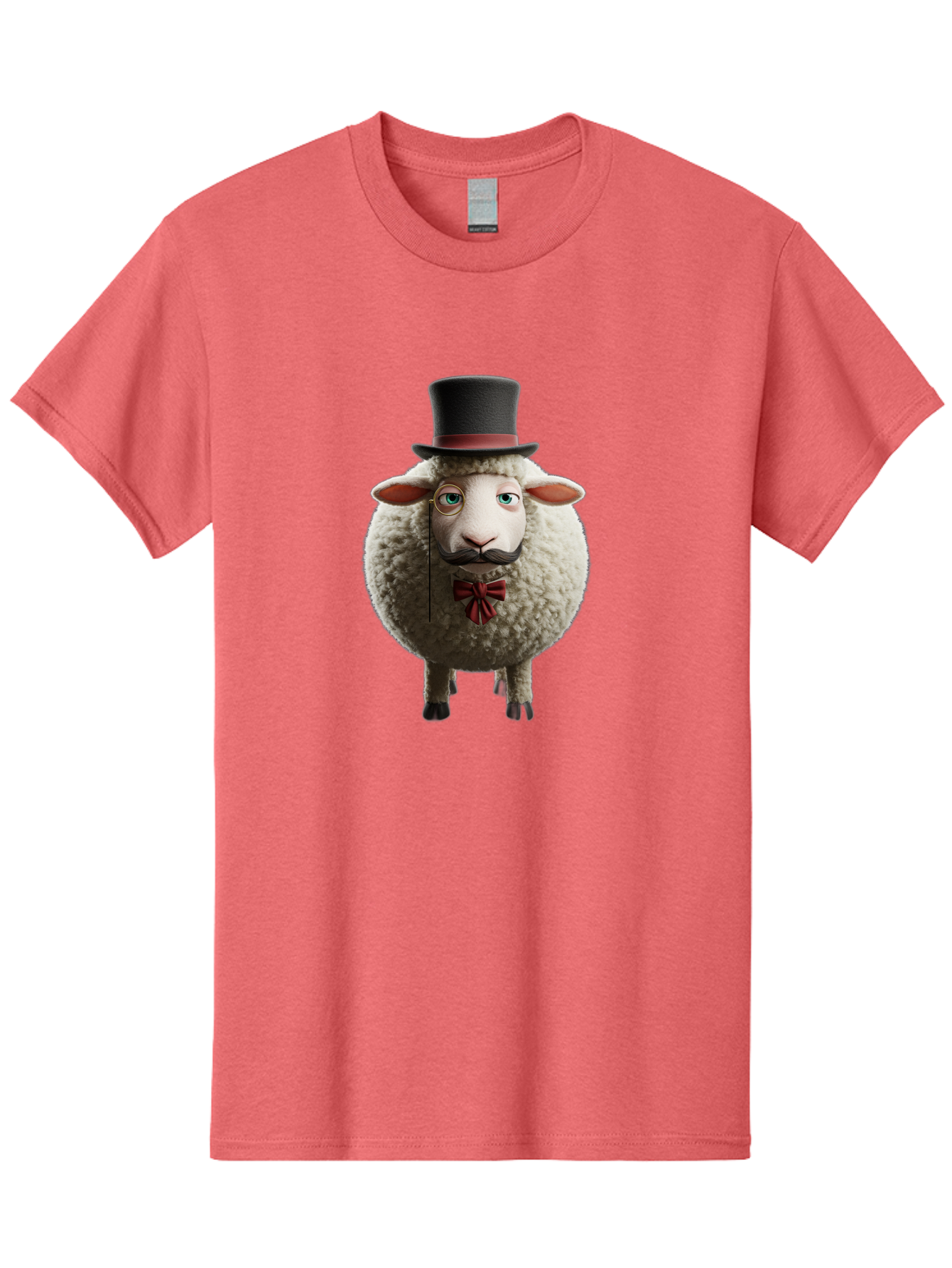 Sheep-In-Top-Hat-1 Men'S Graphic Tee, 100% Cotton, Comfortable Casual Summer Wear, Machine Washable, Sheep In A Top Hat, Cartoon Character, Funny Animal, Red Bow Tie, Black Mustache, Fluffy Sheep, Humorous Illustration, Whimsical Design, Bad552
