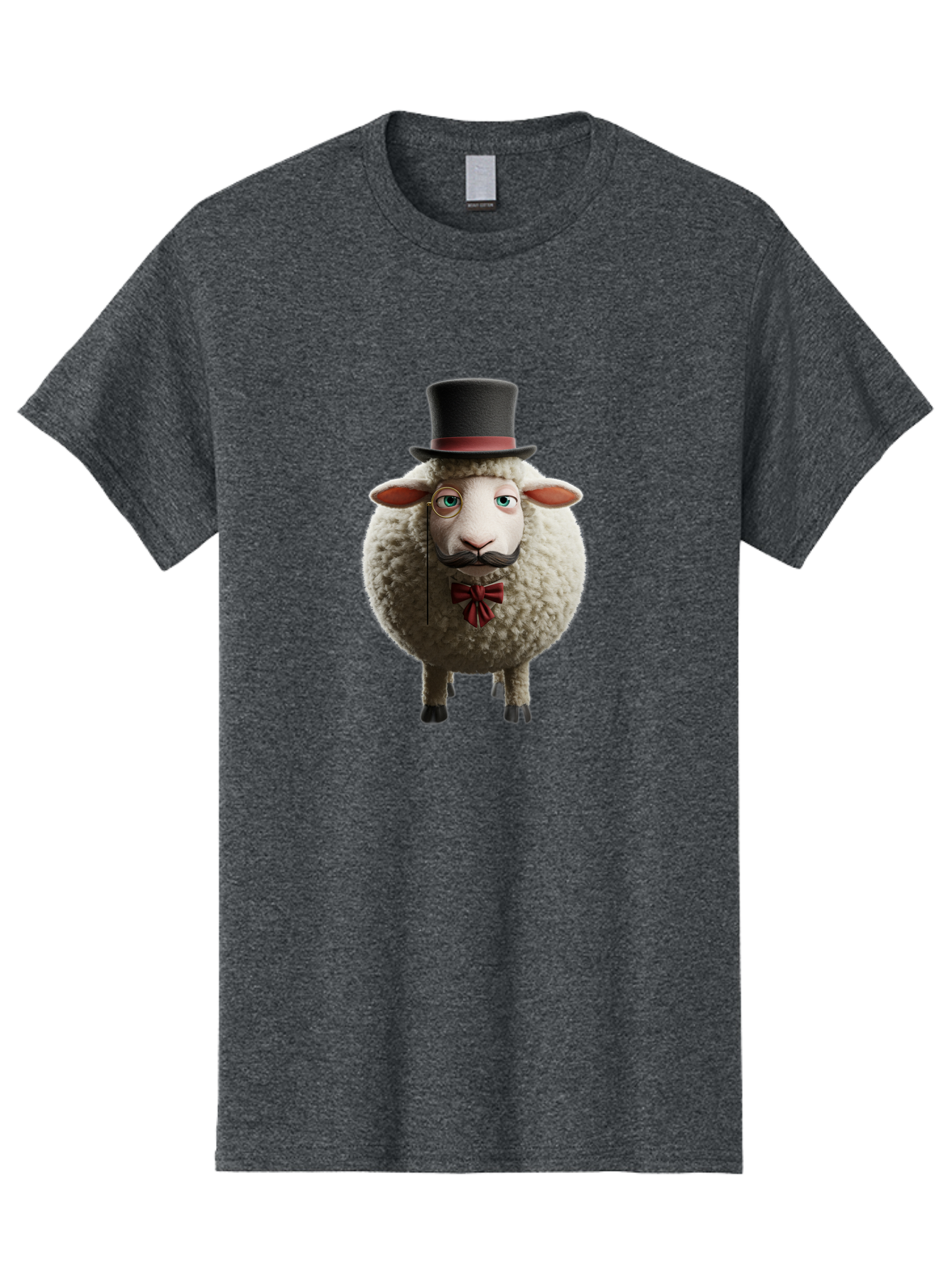 Sheep-In-Top-Hat-1 Men'S Graphic Tee, 100% Cotton, Comfortable Casual Summer Wear, Machine Washable, Sheep In A Top Hat, Cartoon Character, Funny Animal, Red Bow Tie, Black Mustache, Fluffy Sheep, Humorous Illustration, Whimsical Design, Bad552