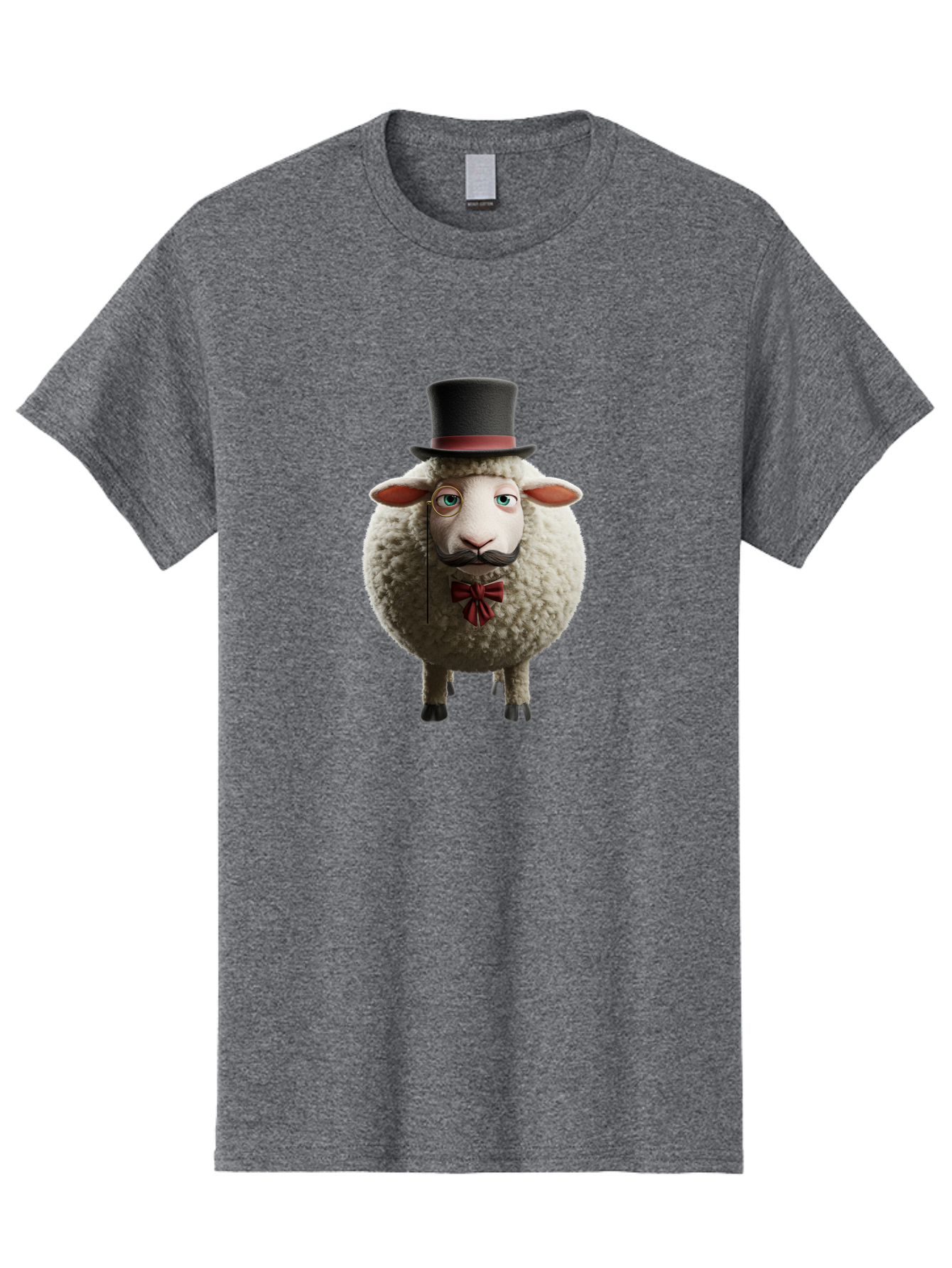 Sheep-In-Top-Hat-1 Men'S Graphic Tee, 100% Cotton, Comfortable Casual Summer Wear, Machine Washable, Sheep In A Top Hat, Cartoon Character, Funny Animal, Red Bow Tie, Black Mustache, Fluffy Sheep, Humorous Illustration, Whimsical Design, Bad552