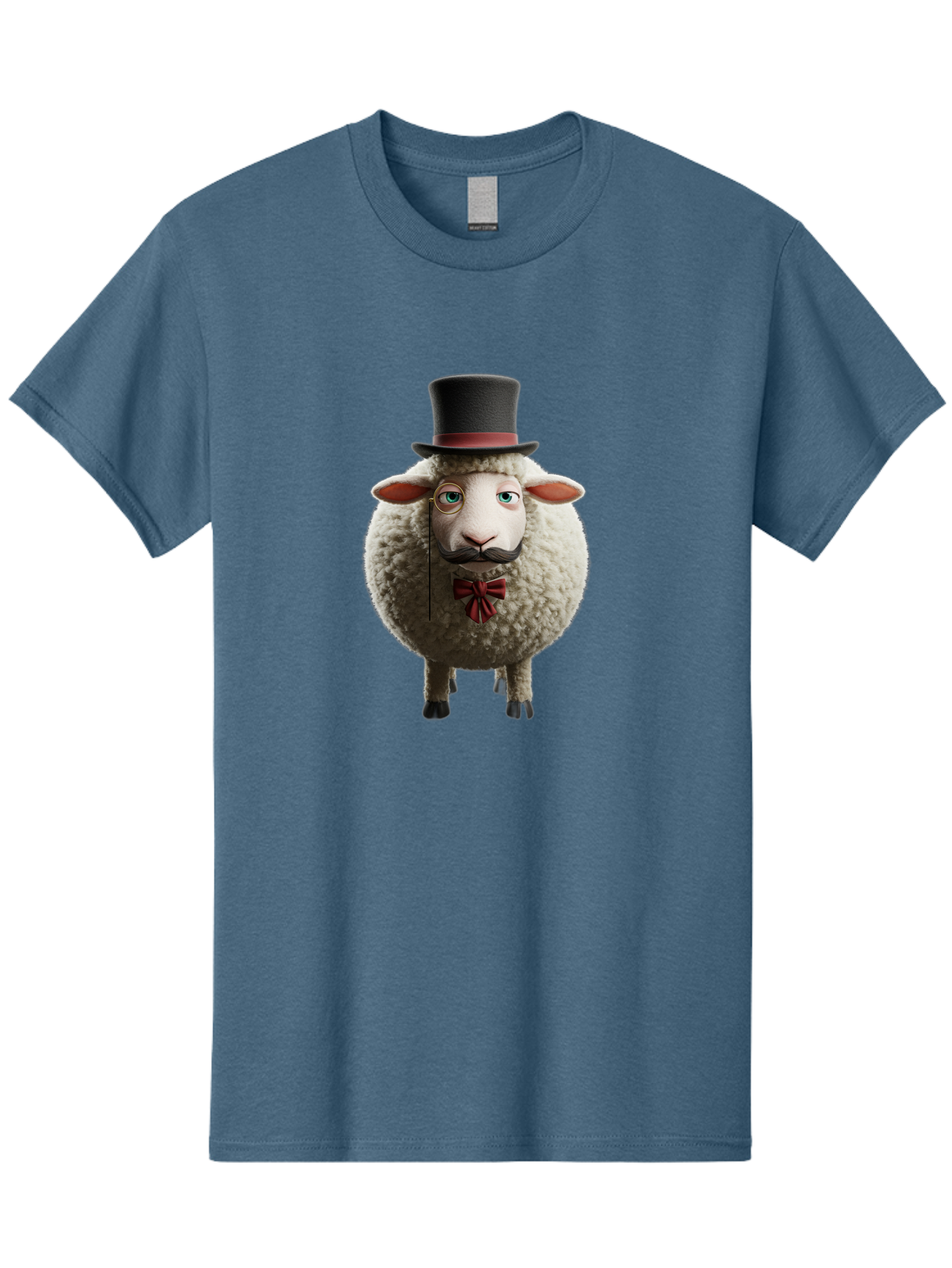 Sheep-In-Top-Hat-1 Men'S Graphic Tee, 100% Cotton, Comfortable Casual Summer Wear, Machine Washable, Sheep In A Top Hat, Cartoon Character, Funny Animal, Red Bow Tie, Black Mustache, Fluffy Sheep, Humorous Illustration, Whimsical Design, Bad552