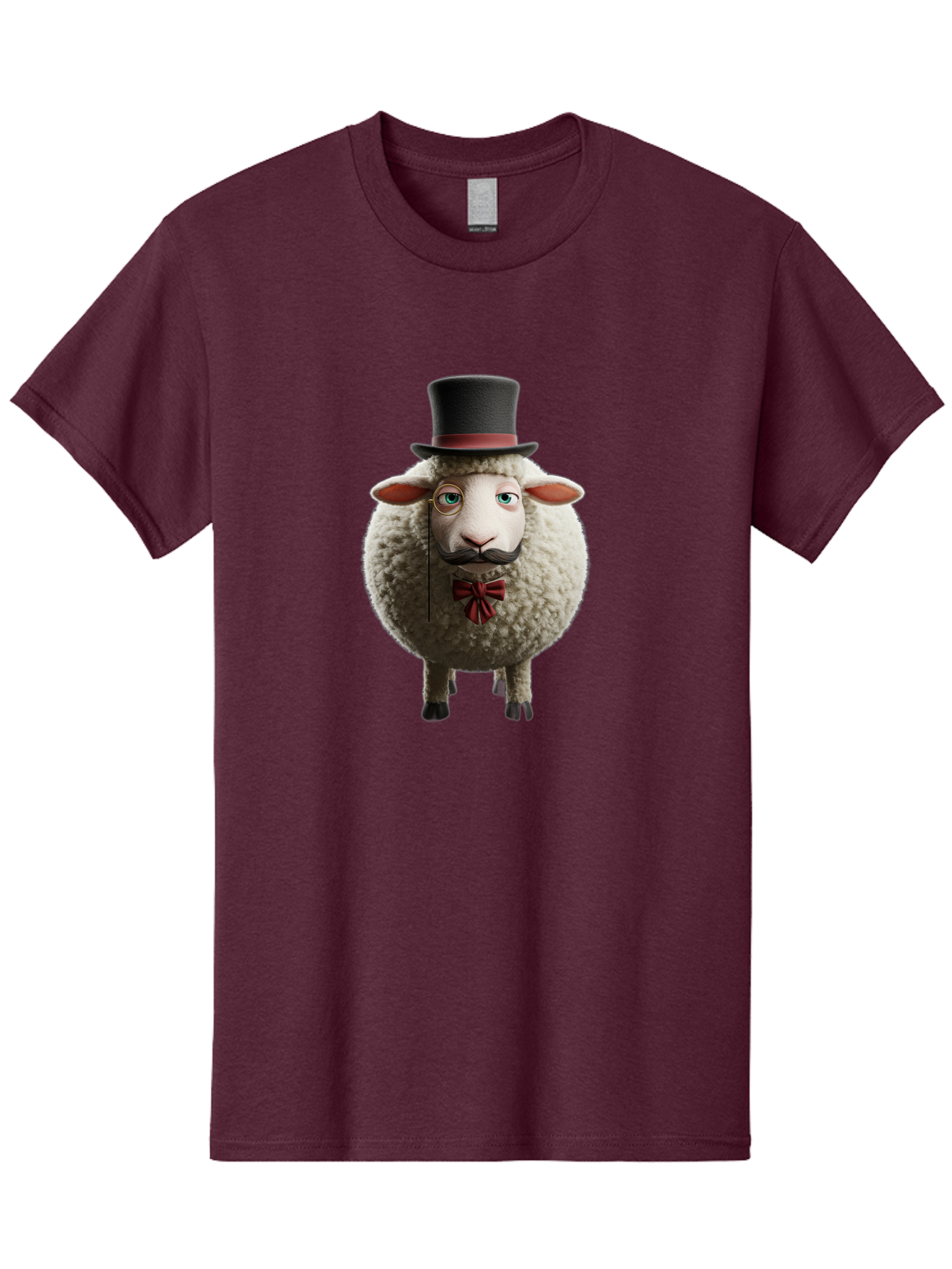 Sheep-In-Top-Hat-1 Men'S Graphic Tee, 100% Cotton, Comfortable Casual Summer Wear, Machine Washable, Sheep In A Top Hat, Cartoon Character, Funny Animal, Red Bow Tie, Black Mustache, Fluffy Sheep, Humorous Illustration, Whimsical Design, Bad552