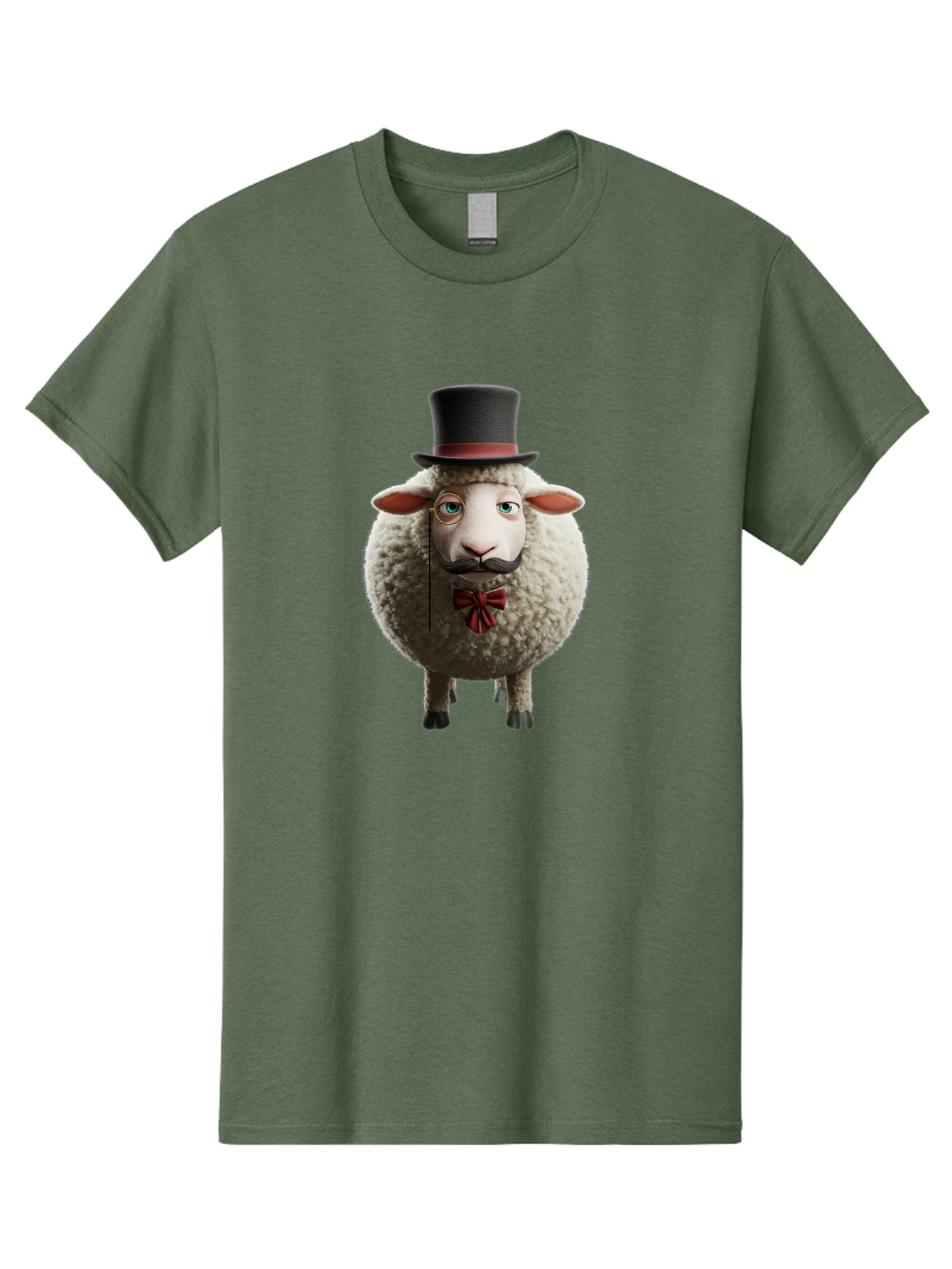 Sheep-In-Top-Hat-1 Men'S Graphic Tee, 100% Cotton, Comfortable Casual Summer Wear, Machine Washable, Sheep In A Top Hat, Cartoon Character, Funny Animal, Red Bow Tie, Black Mustache, Fluffy Sheep, Humorous Illustration, Whimsical Design, Bad552