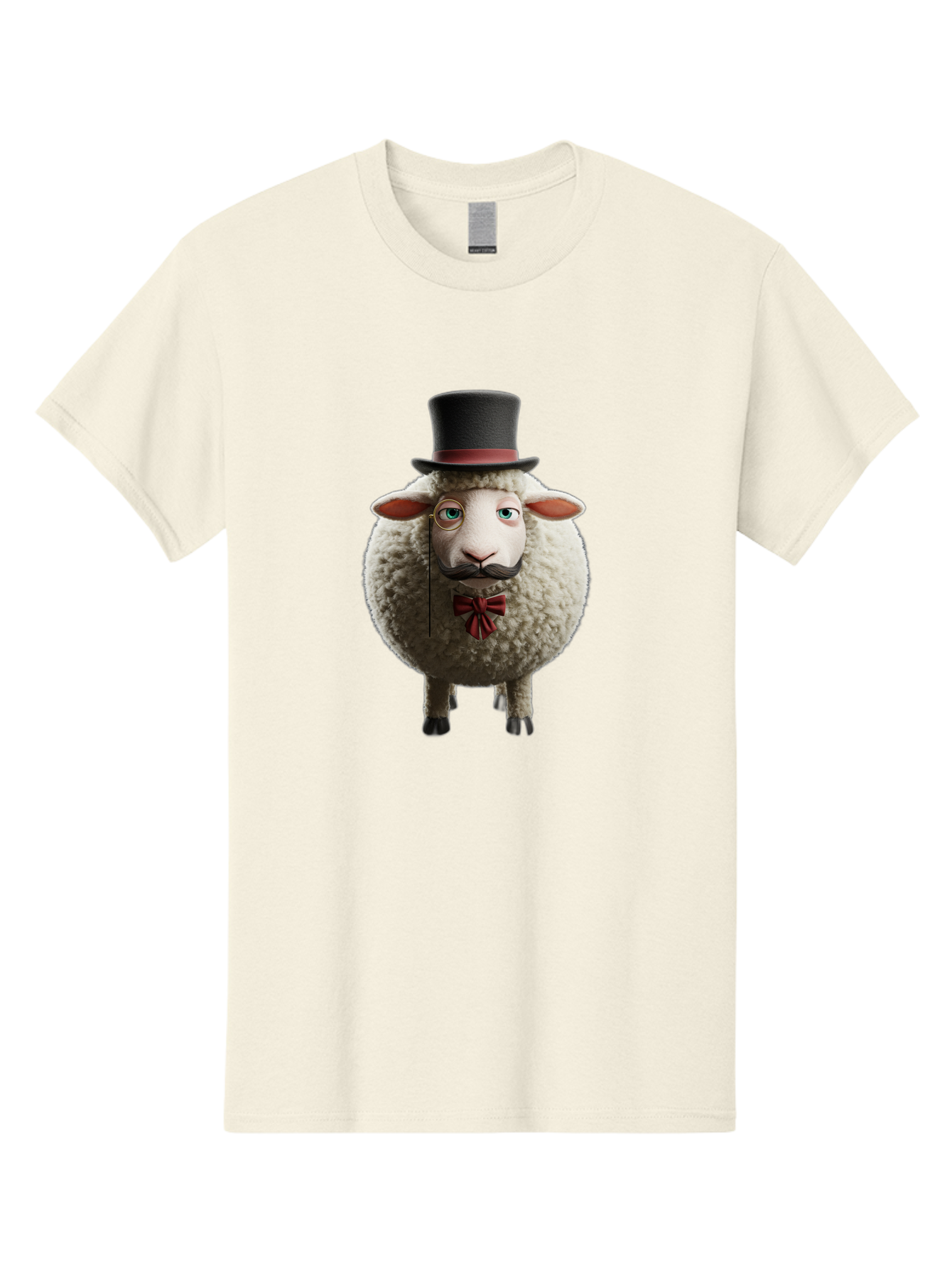 Sheep-In-Top-Hat-1 Men'S Graphic Tee, 100% Cotton, Comfortable Casual Summer Wear, Machine Washable, Sheep In A Top Hat, Cartoon Character, Funny Animal, Red Bow Tie, Black Mustache, Fluffy Sheep, Humorous Illustration, Whimsical Design, Bad552