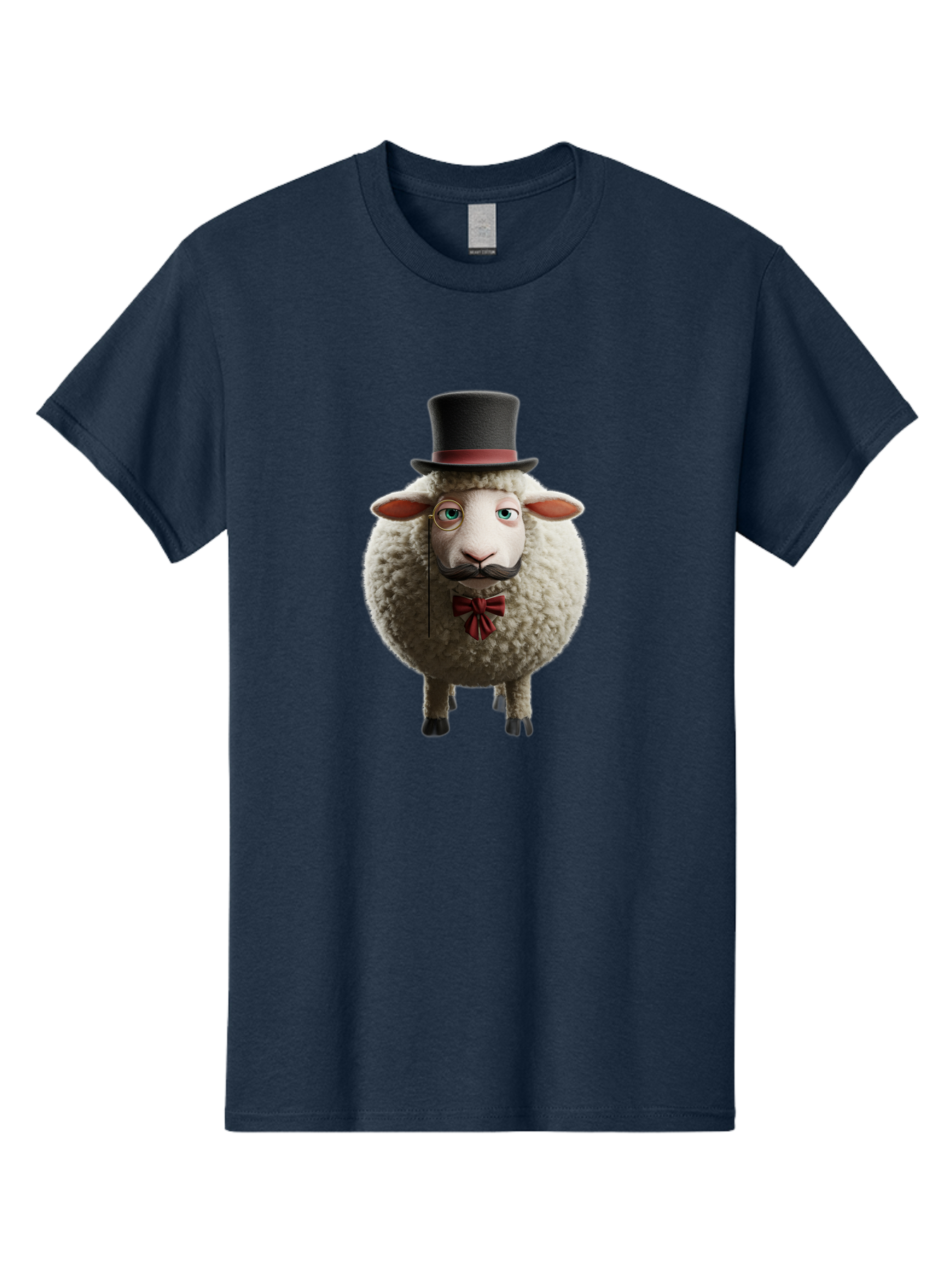Sheep-In-Top-Hat-1 Men'S Graphic Tee, 100% Cotton, Comfortable Casual Summer Wear, Machine Washable, Sheep In A Top Hat, Cartoon Character, Funny Animal, Red Bow Tie, Black Mustache, Fluffy Sheep, Humorous Illustration, Whimsical Design, Bad552