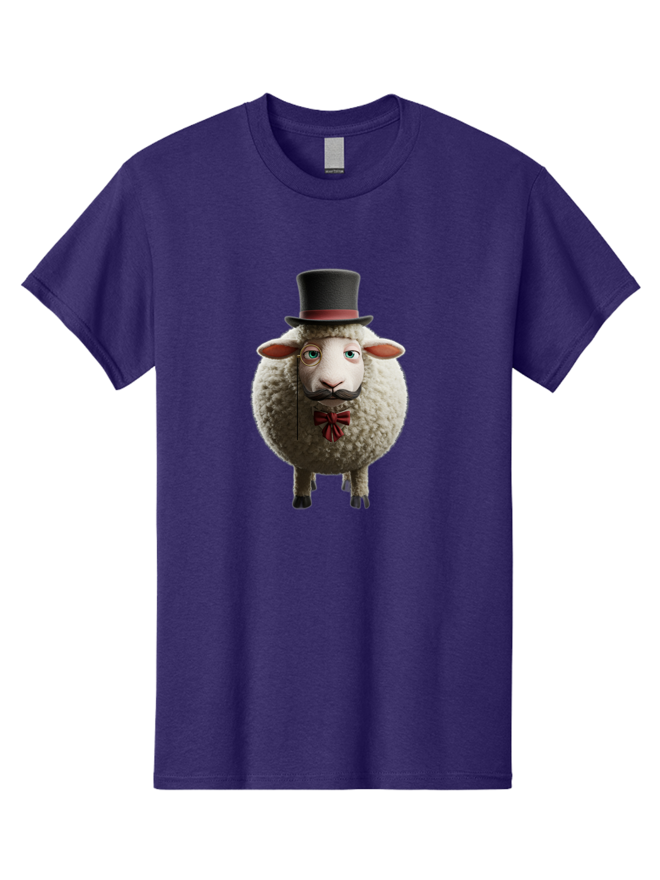 Sheep-In-Top-Hat-1 Men'S Graphic Tee, 100% Cotton, Comfortable Casual Summer Wear, Machine Washable, Sheep In A Top Hat, Cartoon Character, Funny Animal, Red Bow Tie, Black Mustache, Fluffy Sheep, Humorous Illustration, Whimsical Design, Bad552