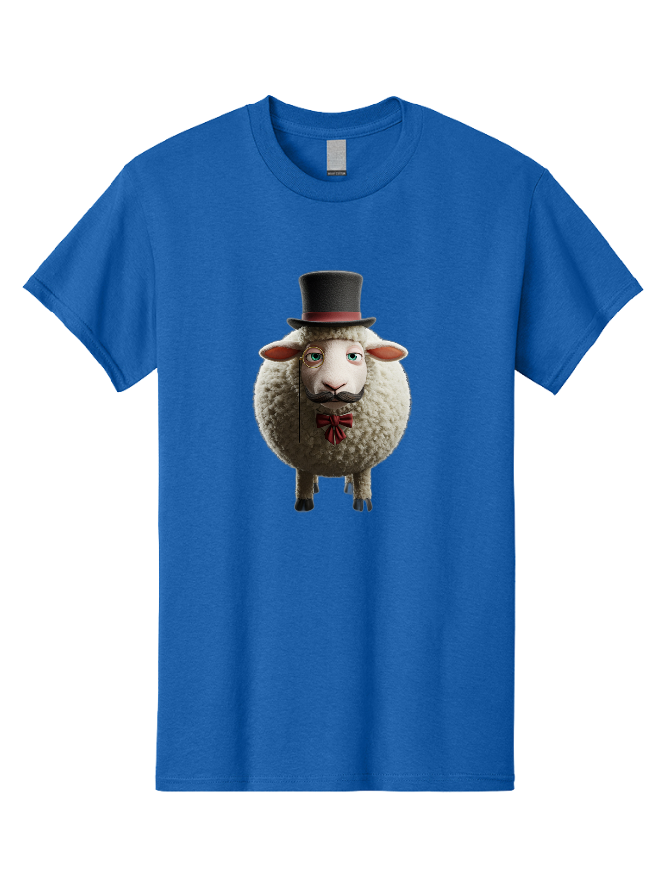 Sheep-In-Top-Hat-1 Men'S Graphic Tee, 100% Cotton, Comfortable Casual Summer Wear, Machine Washable, Sheep In A Top Hat, Cartoon Character, Funny Animal, Red Bow Tie, Black Mustache, Fluffy Sheep, Humorous Illustration, Whimsical Design, Bad552