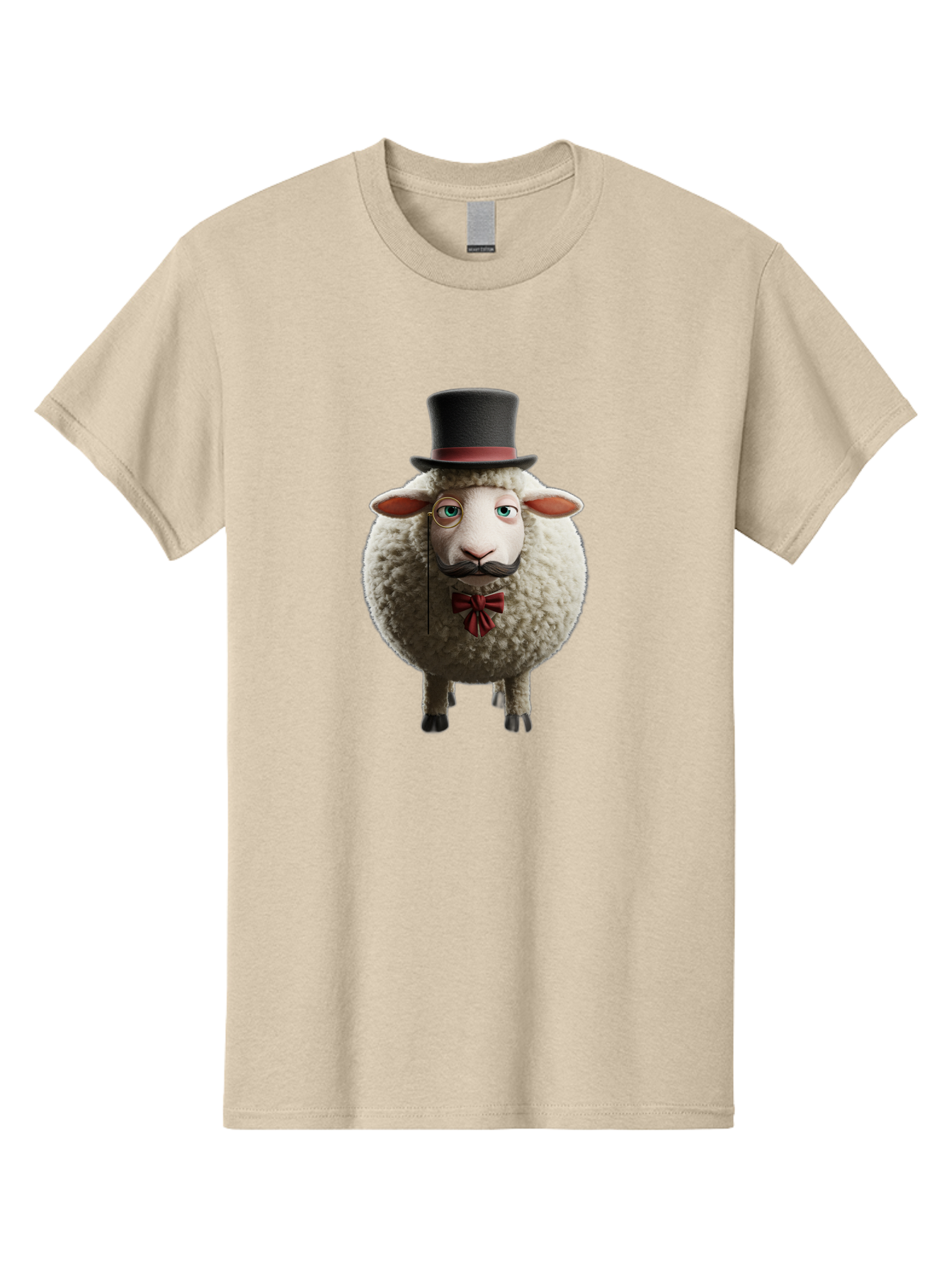 Sheep-In-Top-Hat-1 Men'S Graphic Tee, 100% Cotton, Comfortable Casual Summer Wear, Machine Washable, Sheep In A Top Hat, Cartoon Character, Funny Animal, Red Bow Tie, Black Mustache, Fluffy Sheep, Humorous Illustration, Whimsical Design, Bad552