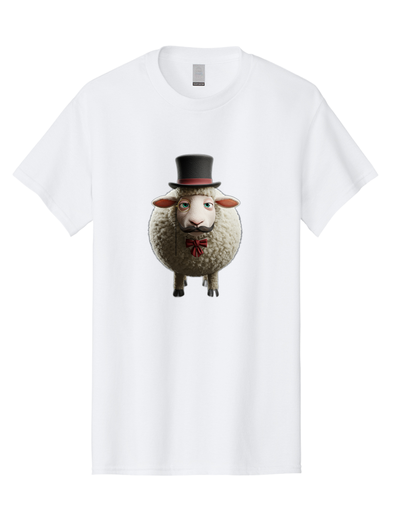 Sheep-In-Top-Hat-1 Men'S Graphic Tee, 100% Cotton, Comfortable Casual Summer Wear, Machine Washable, Sheep In A Top Hat, Cartoon Character, Funny Animal, Red Bow Tie, Black Mustache, Fluffy Sheep, Humorous Illustration, Whimsical Design, Bad552