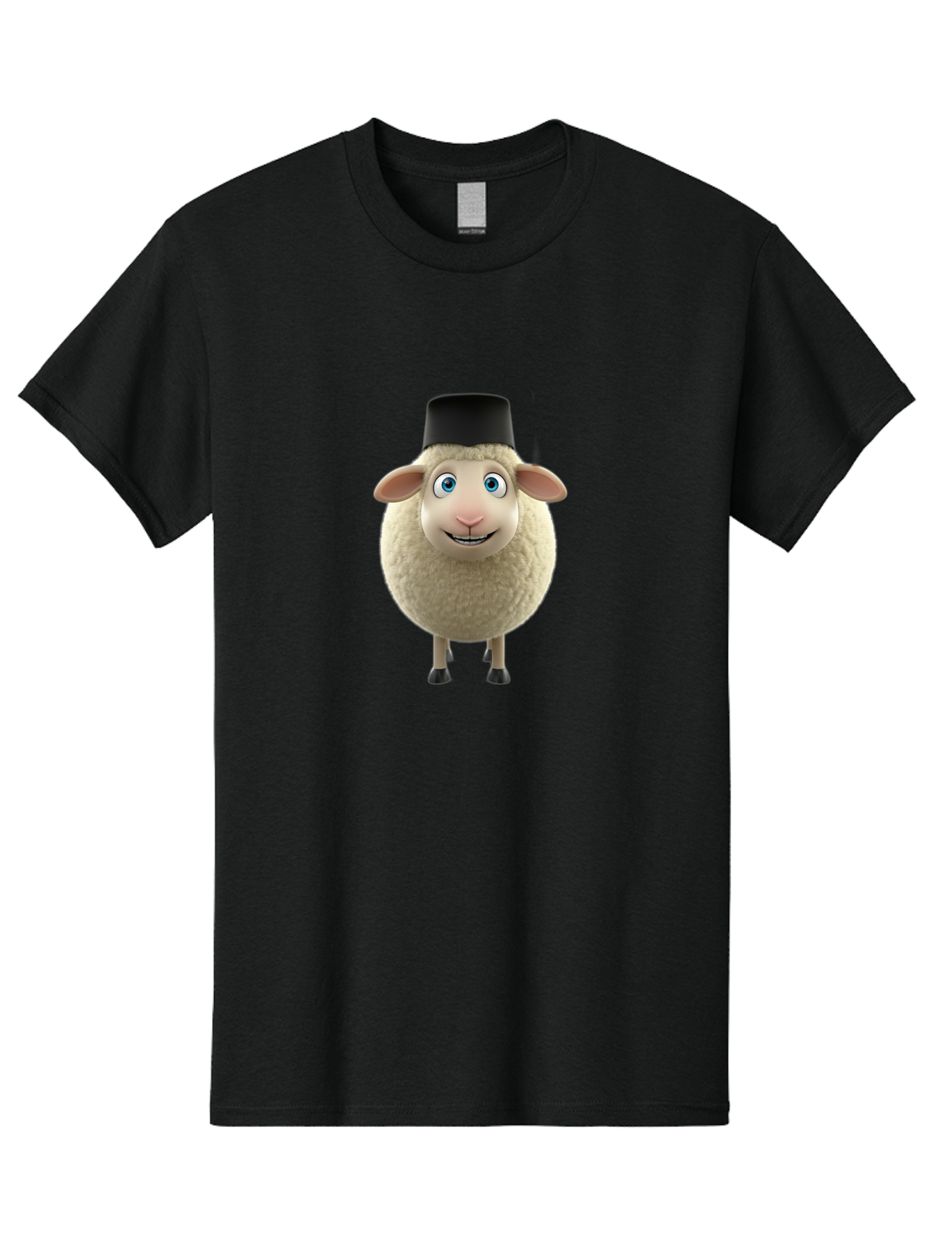Sheep-In-Top-Hat Men'S Graphic Tee, 100% Cotton, Comfortable Casual Summer Wear, Machine Washable, Cartoon Sheep, White Sheep, Fluffy Sheep, Funny Character, Animated Animal, Lovable Sheep, Sheep Character, Blue Eyes, Black Hat Bad553