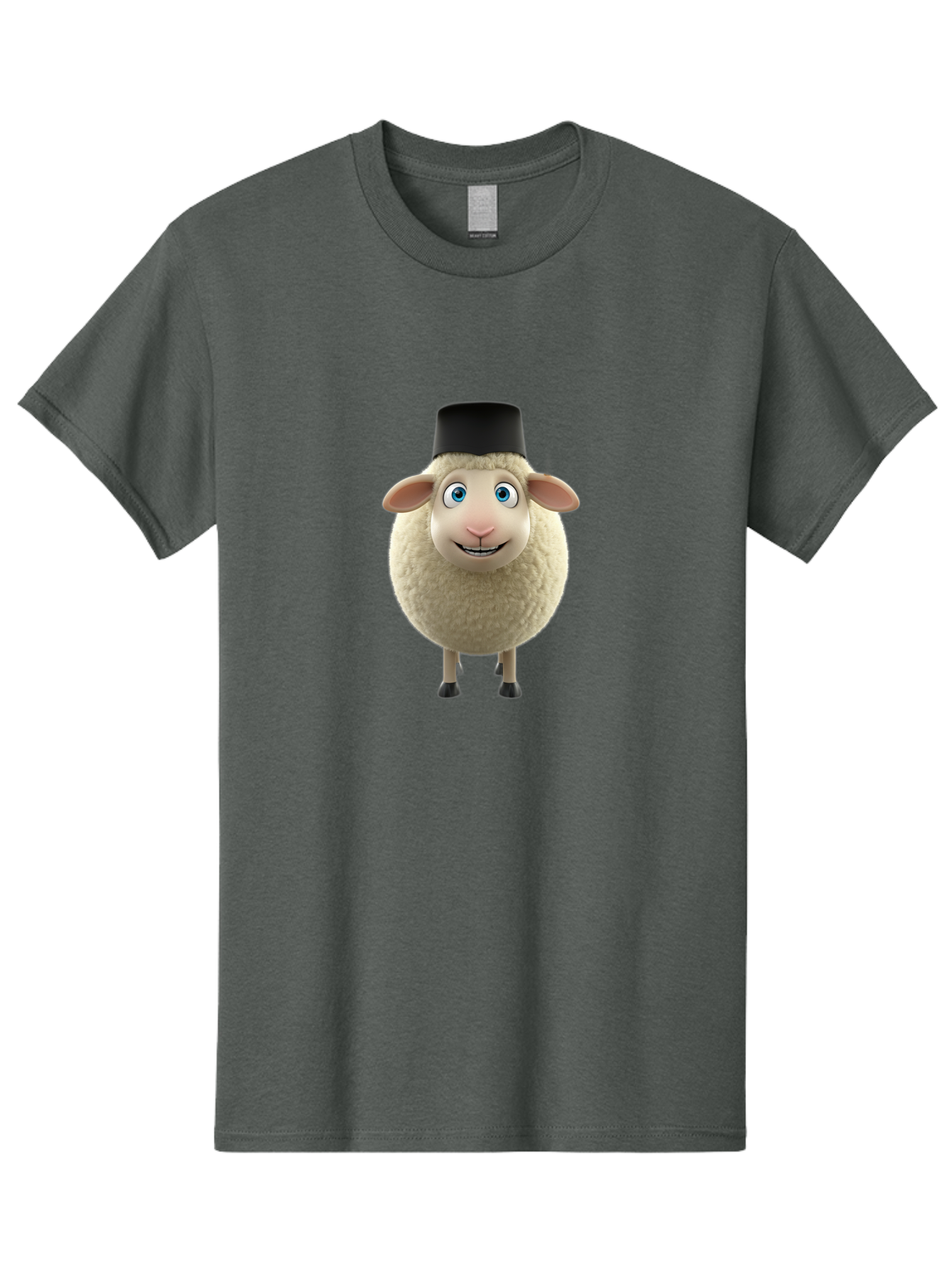 Sheep-In-Top-Hat Men'S Graphic Tee, 100% Cotton, Comfortable Casual Summer Wear, Machine Washable, Cartoon Sheep, White Sheep, Fluffy Sheep, Funny Character, Animated Animal, Lovable Sheep, Sheep Character, Blue Eyes, Black Hat Bad553