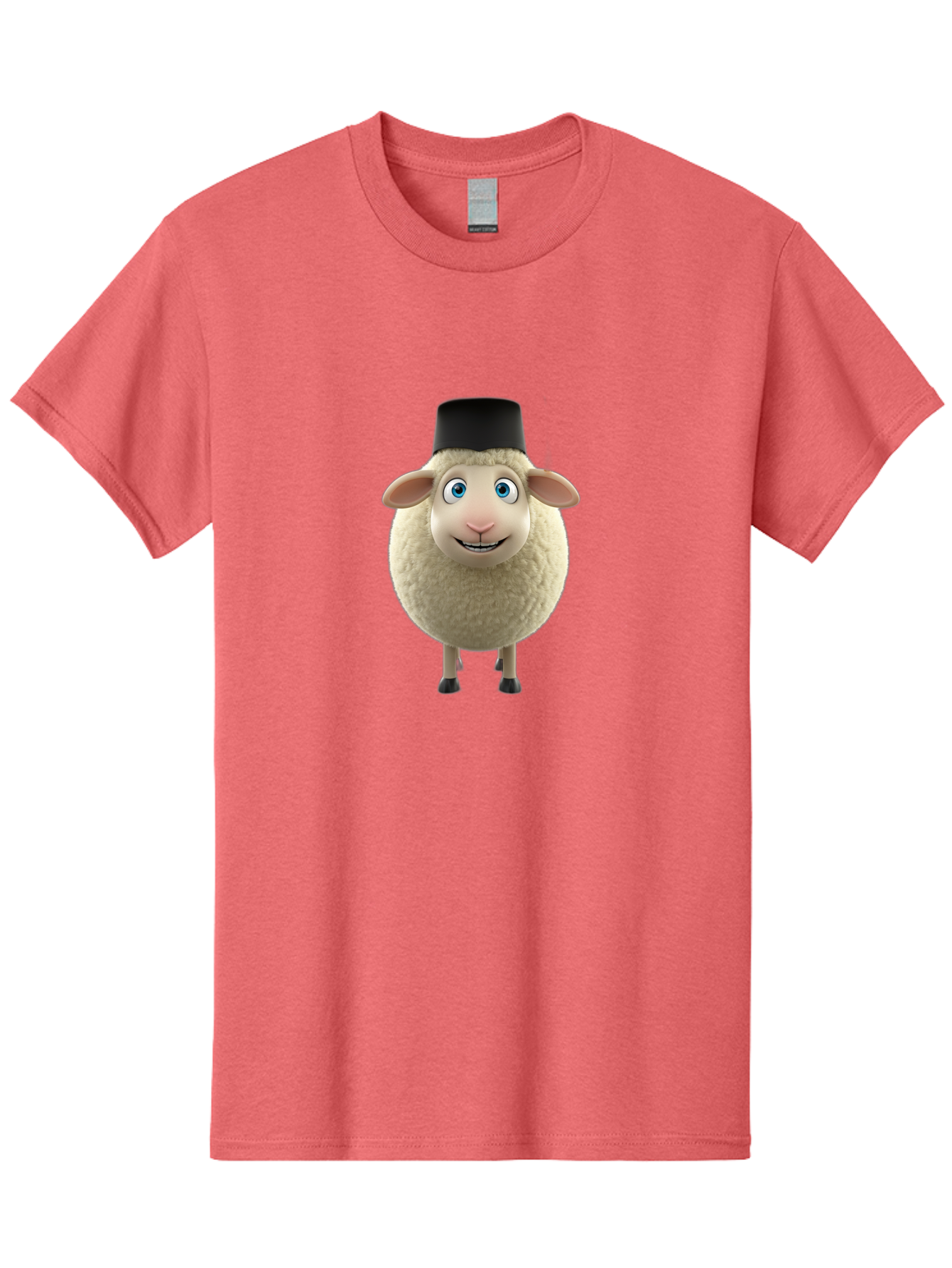 Sheep-In-Top-Hat Men'S Graphic Tee, 100% Cotton, Comfortable Casual Summer Wear, Machine Washable, Cartoon Sheep, White Sheep, Fluffy Sheep, Funny Character, Animated Animal, Lovable Sheep, Sheep Character, Blue Eyes, Black Hat Bad553