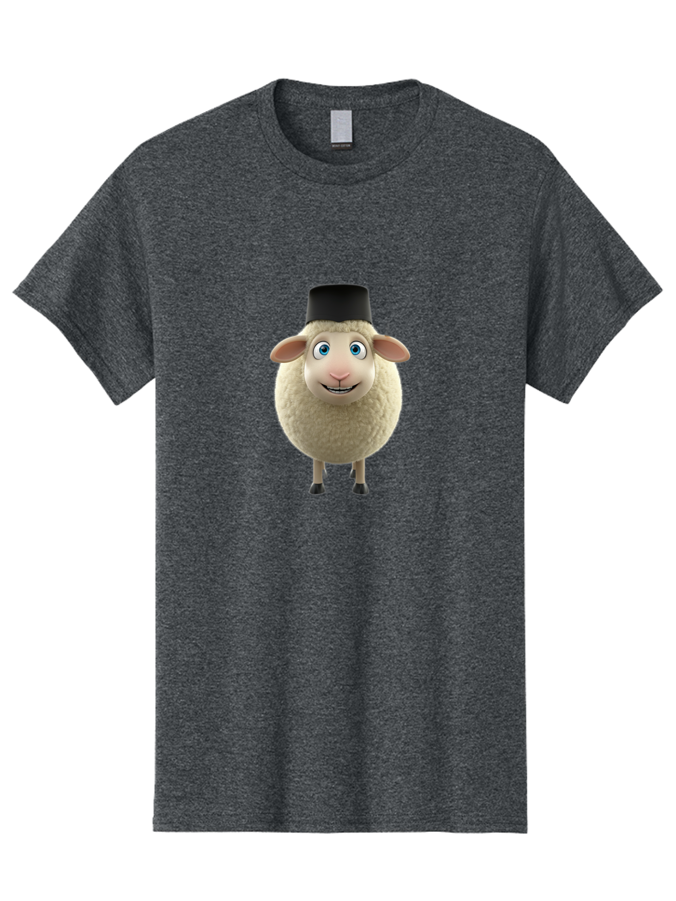 Sheep-In-Top-Hat Men'S Graphic Tee, 100% Cotton, Comfortable Casual Summer Wear, Machine Washable, Cartoon Sheep, White Sheep, Fluffy Sheep, Funny Character, Animated Animal, Lovable Sheep, Sheep Character, Blue Eyes, Black Hat Bad553