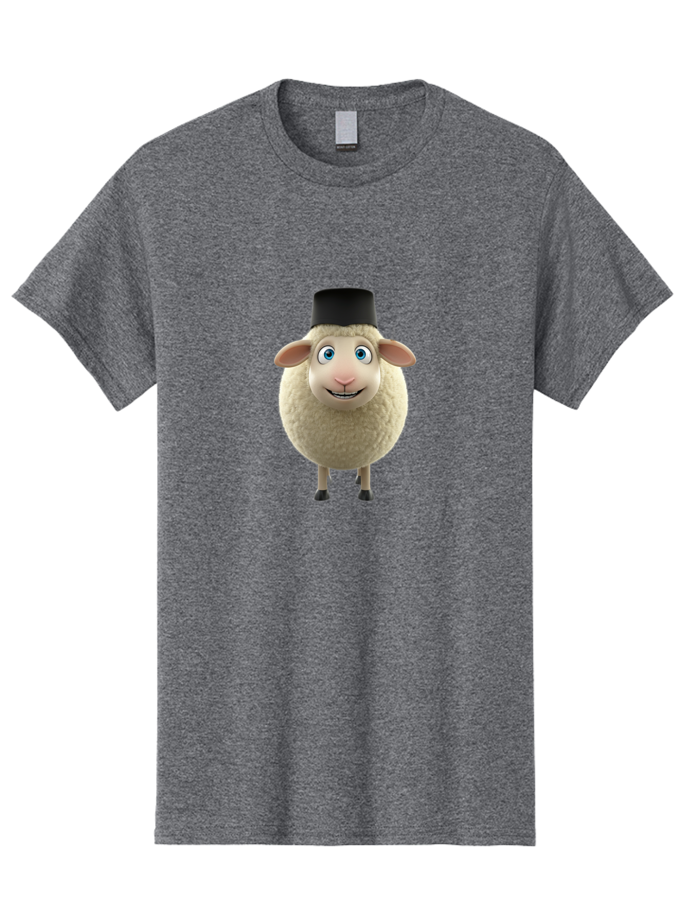 Sheep-In-Top-Hat Men'S Graphic Tee, 100% Cotton, Comfortable Casual Summer Wear, Machine Washable, Cartoon Sheep, White Sheep, Fluffy Sheep, Funny Character, Animated Animal, Lovable Sheep, Sheep Character, Blue Eyes, Black Hat Bad553