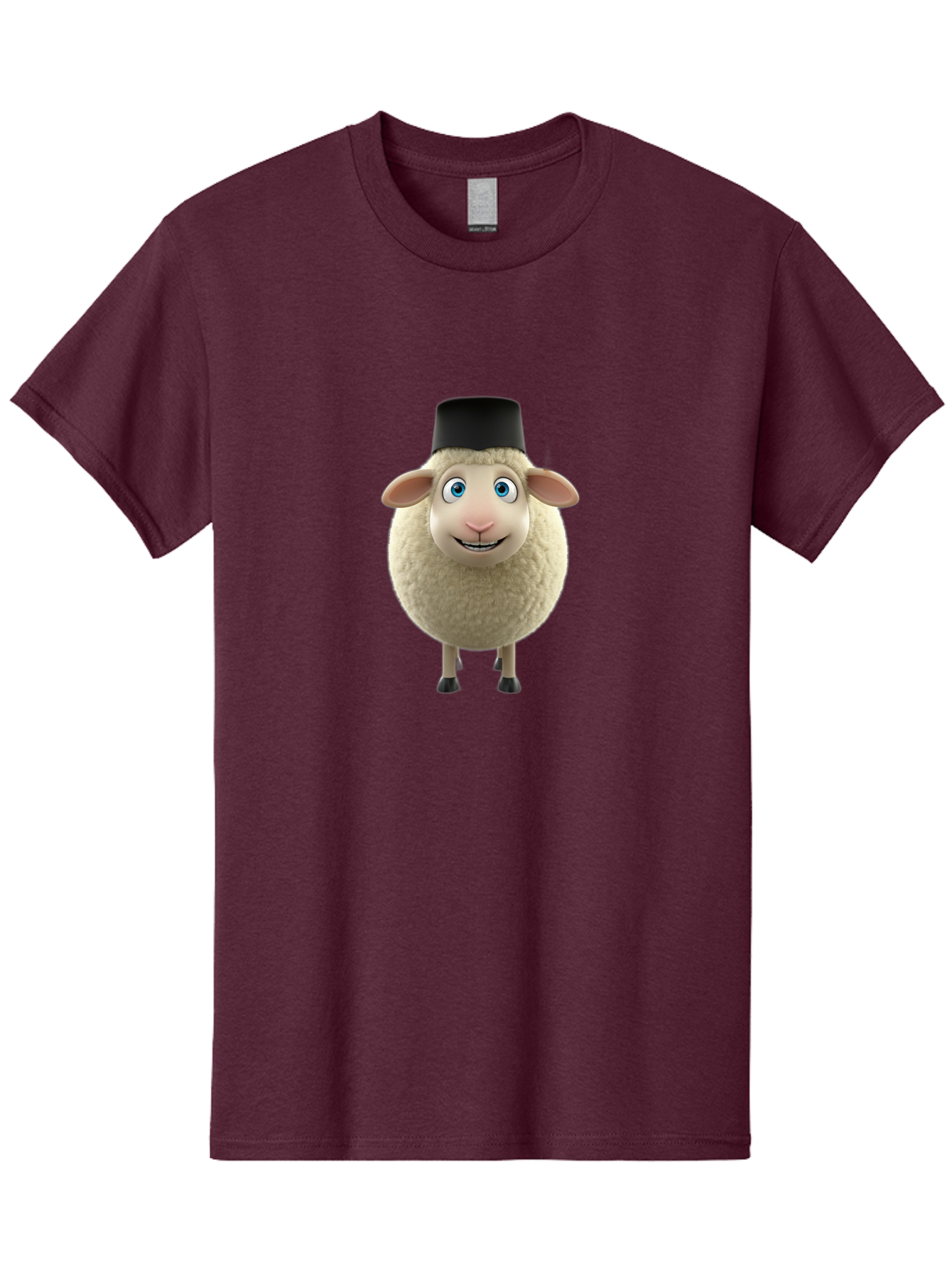 Sheep-In-Top-Hat Men'S Graphic Tee, 100% Cotton, Comfortable Casual Summer Wear, Machine Washable, Cartoon Sheep, White Sheep, Fluffy Sheep, Funny Character, Animated Animal, Lovable Sheep, Sheep Character, Blue Eyes, Black Hat Bad553