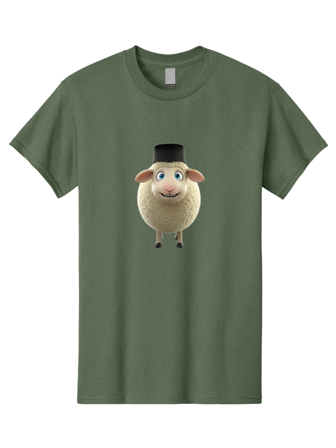 Sheep-In-Top-Hat Men'S Graphic Tee, 100% Cotton, Comfortable Casual Summer Wear, Machine Washable, Cartoon Sheep, White Sheep, Fluffy Sheep, Funny Character, Animated Animal, Lovable Sheep, Sheep Character, Blue Eyes, Black Hat Bad553