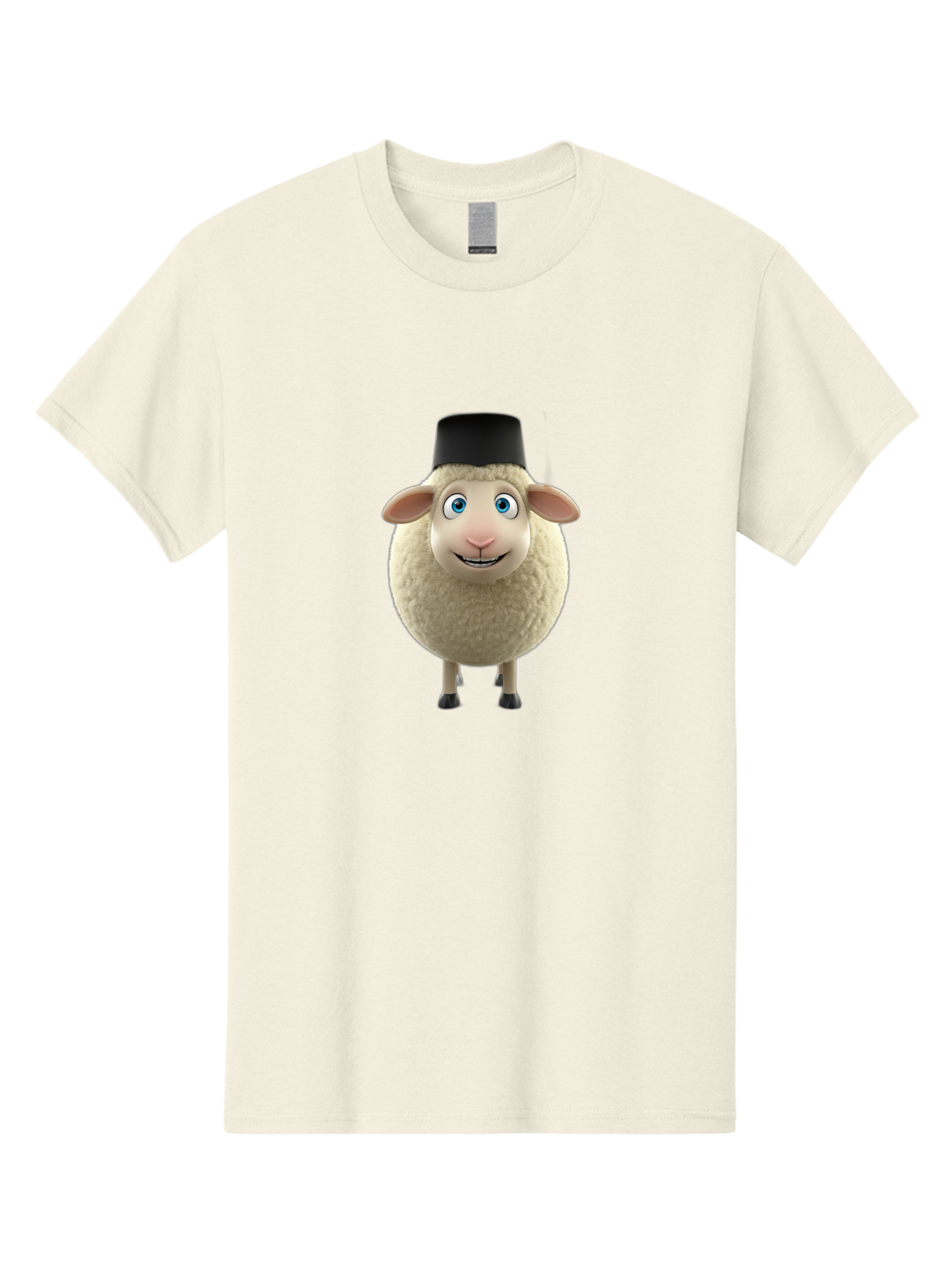 Sheep-In-Top-Hat Men'S Graphic Tee, 100% Cotton, Comfortable Casual Summer Wear, Machine Washable, Cartoon Sheep, White Sheep, Fluffy Sheep, Funny Character, Animated Animal, Lovable Sheep, Sheep Character, Blue Eyes, Black Hat Bad553