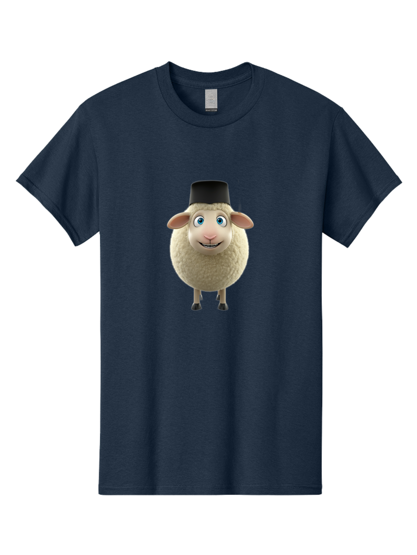 Sheep-In-Top-Hat Men'S Graphic Tee, 100% Cotton, Comfortable Casual Summer Wear, Machine Washable, Cartoon Sheep, White Sheep, Fluffy Sheep, Funny Character, Animated Animal, Lovable Sheep, Sheep Character, Blue Eyes, Black Hat Bad553