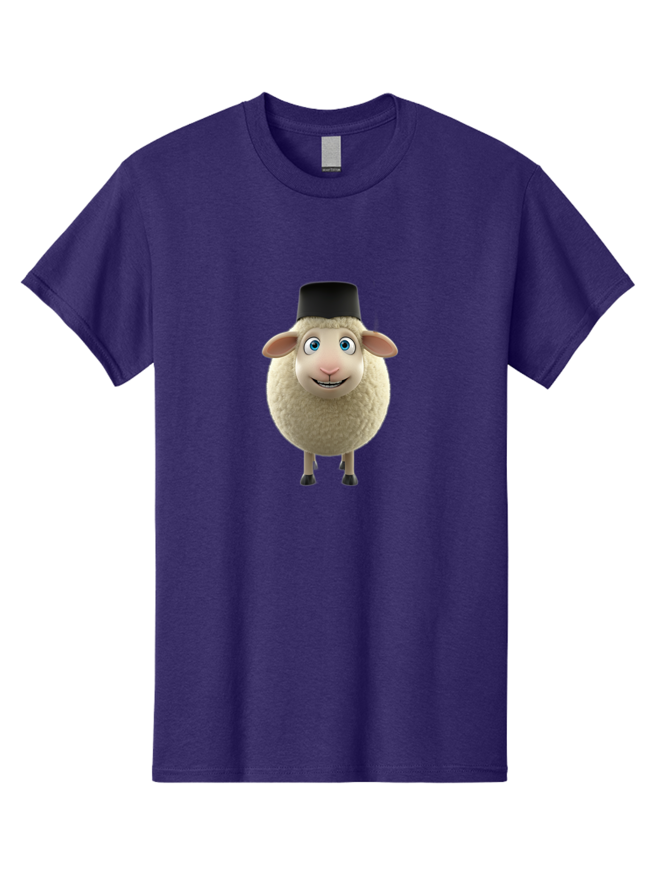 Sheep-In-Top-Hat Men'S Graphic Tee, 100% Cotton, Comfortable Casual Summer Wear, Machine Washable, Cartoon Sheep, White Sheep, Fluffy Sheep, Funny Character, Animated Animal, Lovable Sheep, Sheep Character, Blue Eyes, Black Hat Bad553