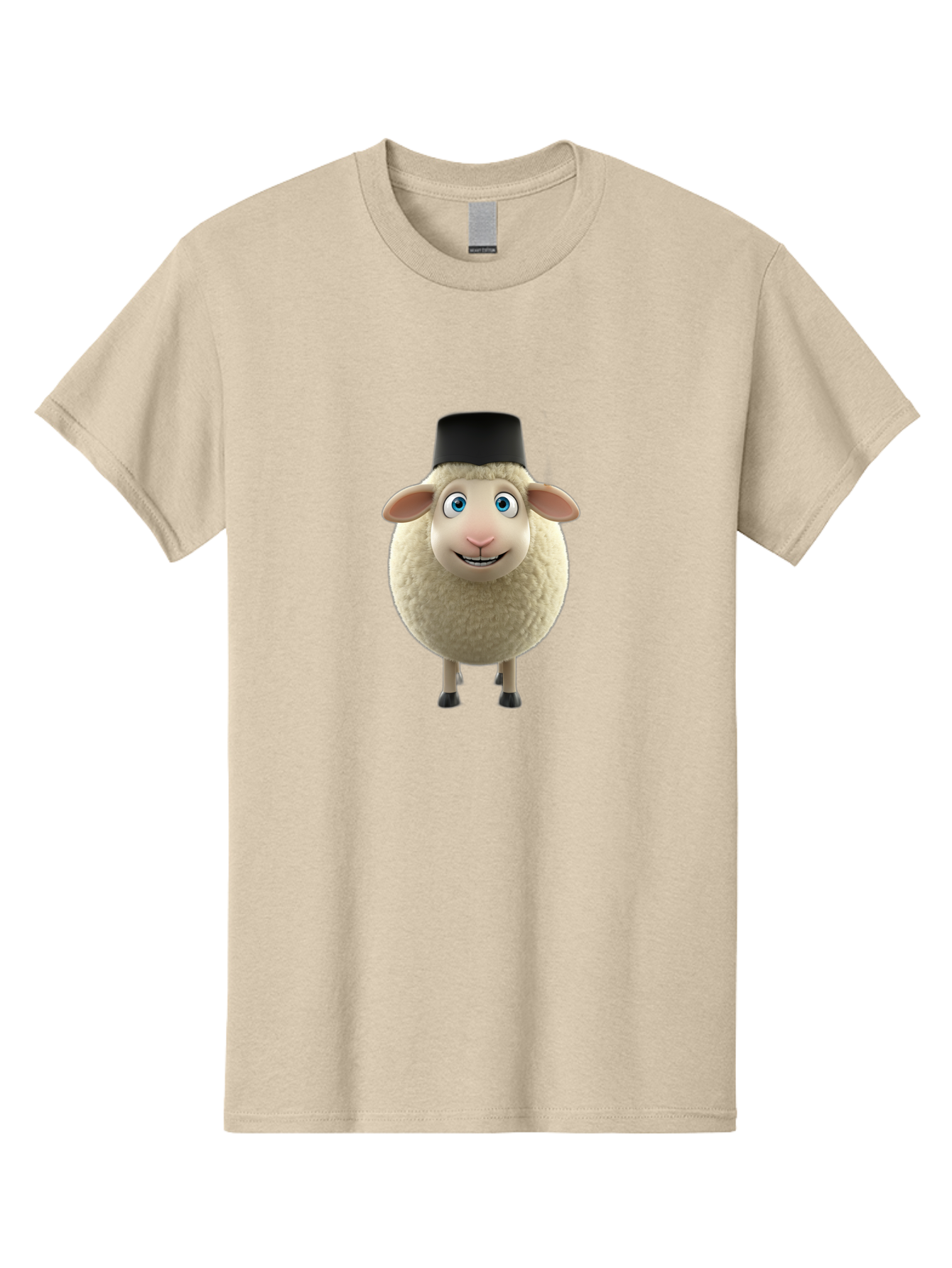 Sheep-In-Top-Hat Men'S Graphic Tee, 100% Cotton, Comfortable Casual Summer Wear, Machine Washable, Cartoon Sheep, White Sheep, Fluffy Sheep, Funny Character, Animated Animal, Lovable Sheep, Sheep Character, Blue Eyes, Black Hat Bad553