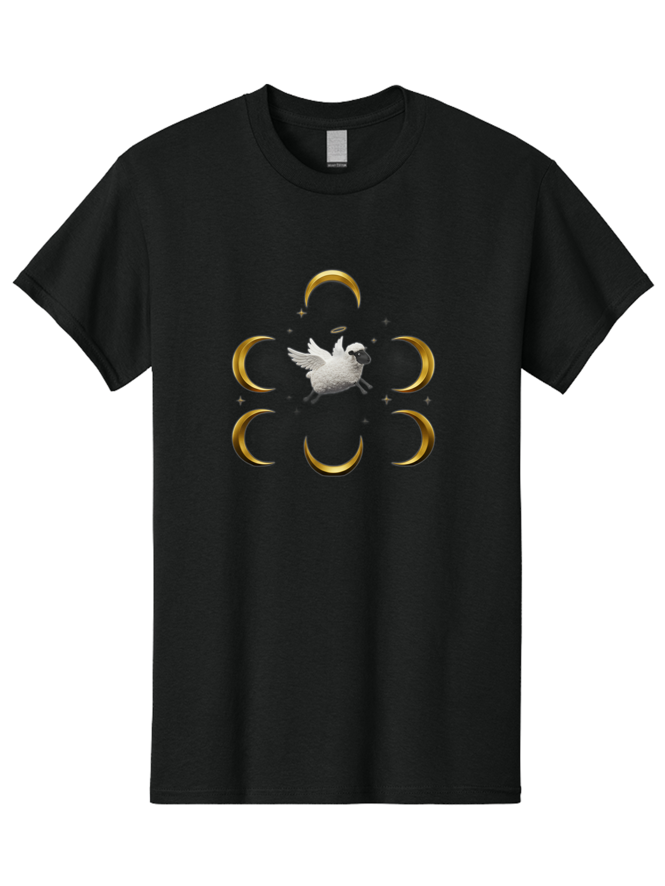 Sheep-Moon Men'S Graphic Tee, 100% Cotton, Comfortable Casual Summer Wear, Machine Washable, White Goose, Flying Goose, Golden Crescent Moons, Mystical Symbols, Spiritual Imagery, Surreal Art, Fantasy Elements, Dreamy Atmosphere, Bad554
