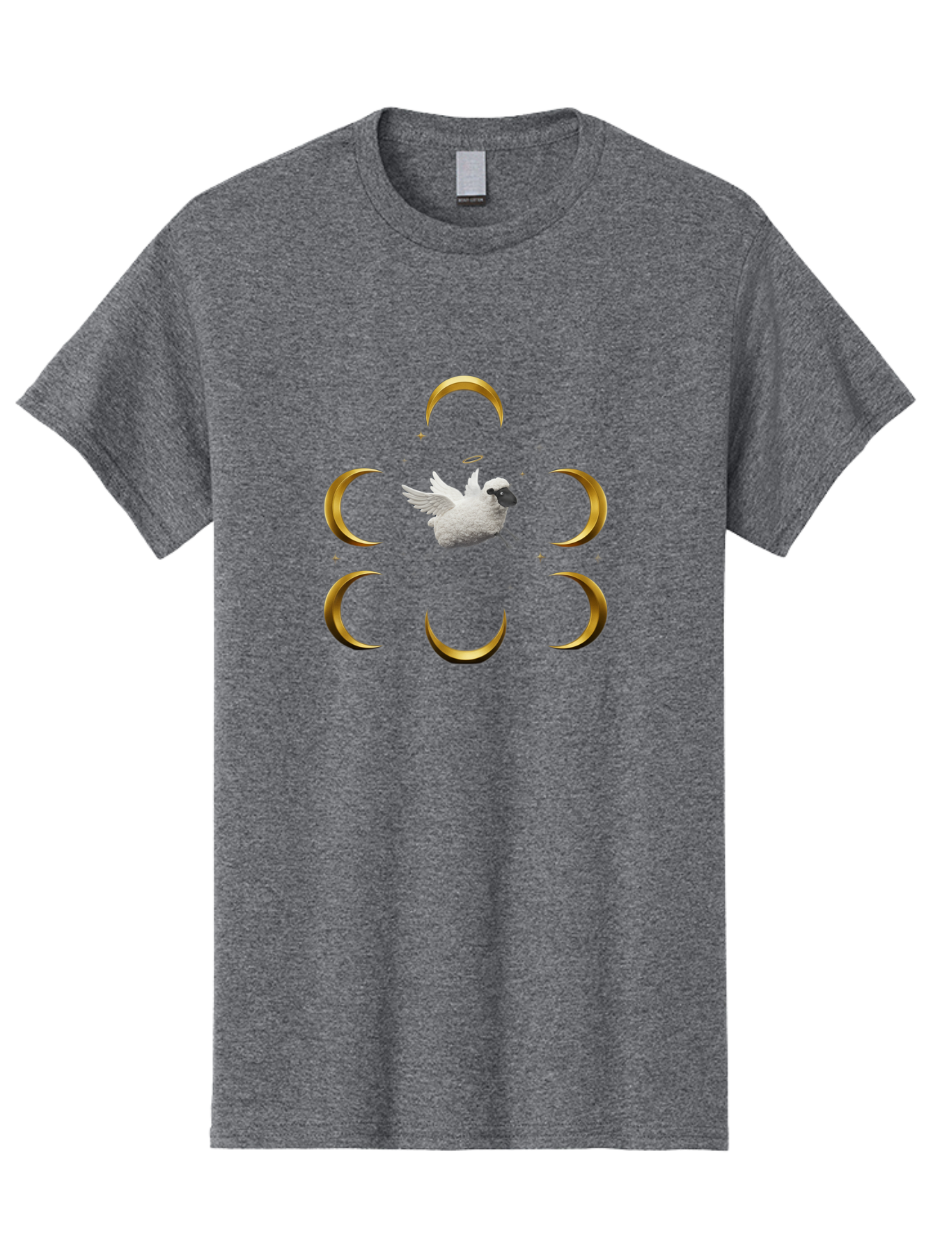Sheep-Moon Men'S Graphic Tee, 100% Cotton, Comfortable Casual Summer Wear, Machine Washable, White Goose, Flying Goose, Golden Crescent Moons, Mystical Symbols, Spiritual Imagery, Surreal Art, Fantasy Elements, Dreamy Atmosphere, Bad554