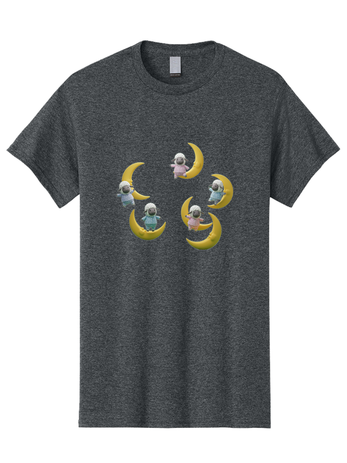 Sheep-On-Crescent-Moon Men'S Graphic Tee, 100% Cotton, Comfortable Casual Summer Wear, Machine Washable, Sheep On Crescent Moon, Cute Sheep, Whimsical Illustration, Playful Design, Childrens Art, Fantasy Scene, Dreamy Atmosphere, Pastel Colors Bad556