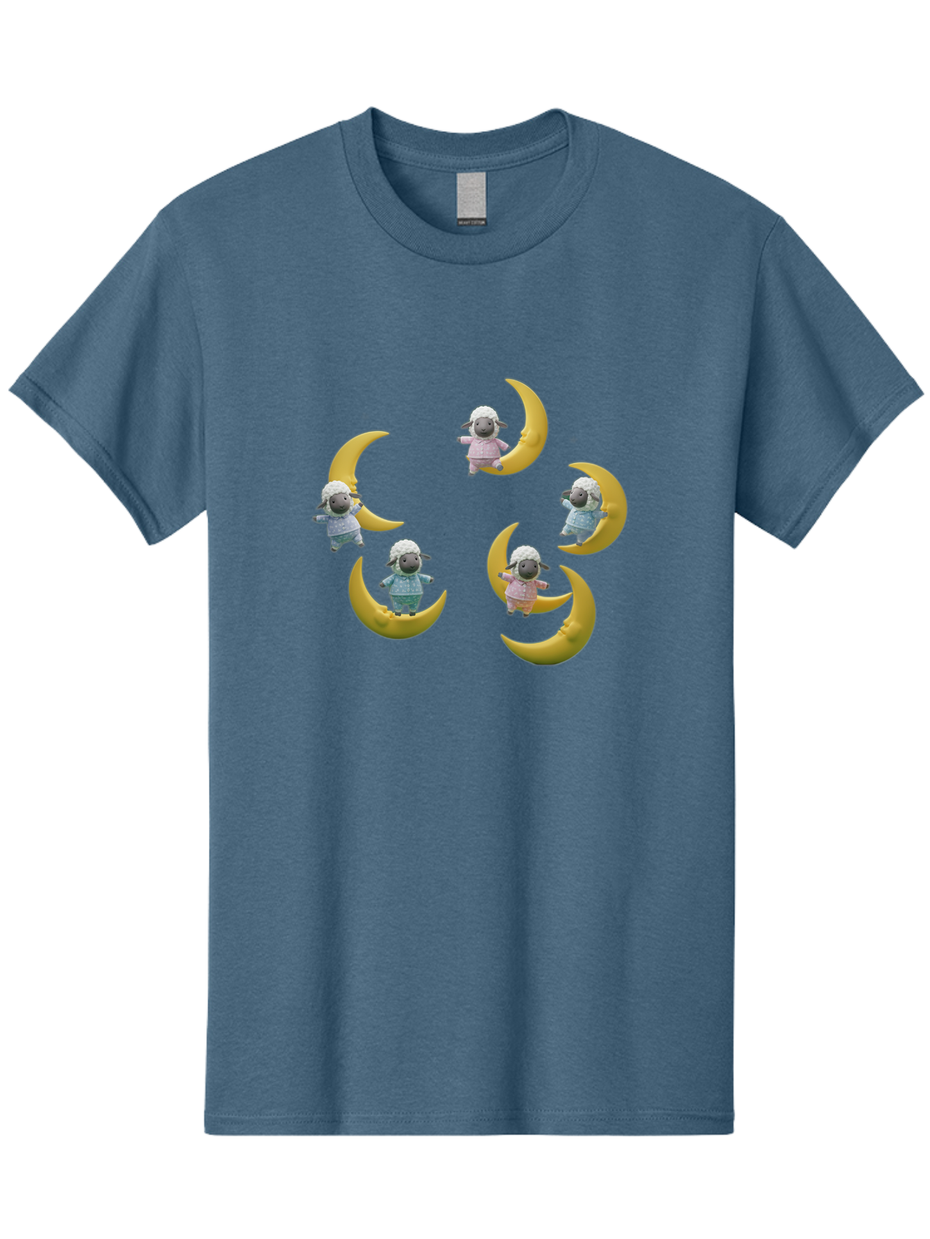 Sheep-On-Crescent-Moon Men'S Graphic Tee, 100% Cotton, Comfortable Casual Summer Wear, Machine Washable, Sheep On Crescent Moon, Cute Sheep, Whimsical Illustration, Playful Design, Childrens Art, Fantasy Scene, Dreamy Atmosphere, Pastel Colors Bad556