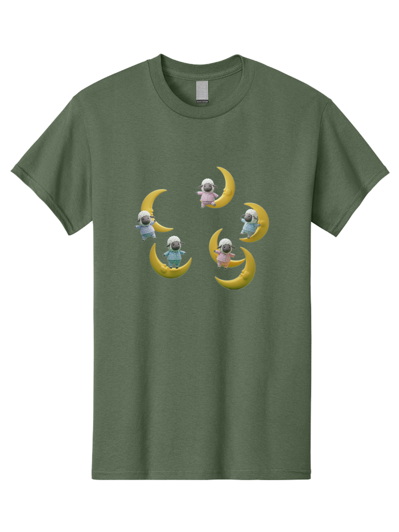 Sheep-On-Crescent-Moon Men'S Graphic Tee, 100% Cotton, Comfortable Casual Summer Wear, Machine Washable, Sheep On Crescent Moon, Cute Sheep, Whimsical Illustration, Playful Design, Childrens Art, Fantasy Scene, Dreamy Atmosphere, Pastel Colors Bad556