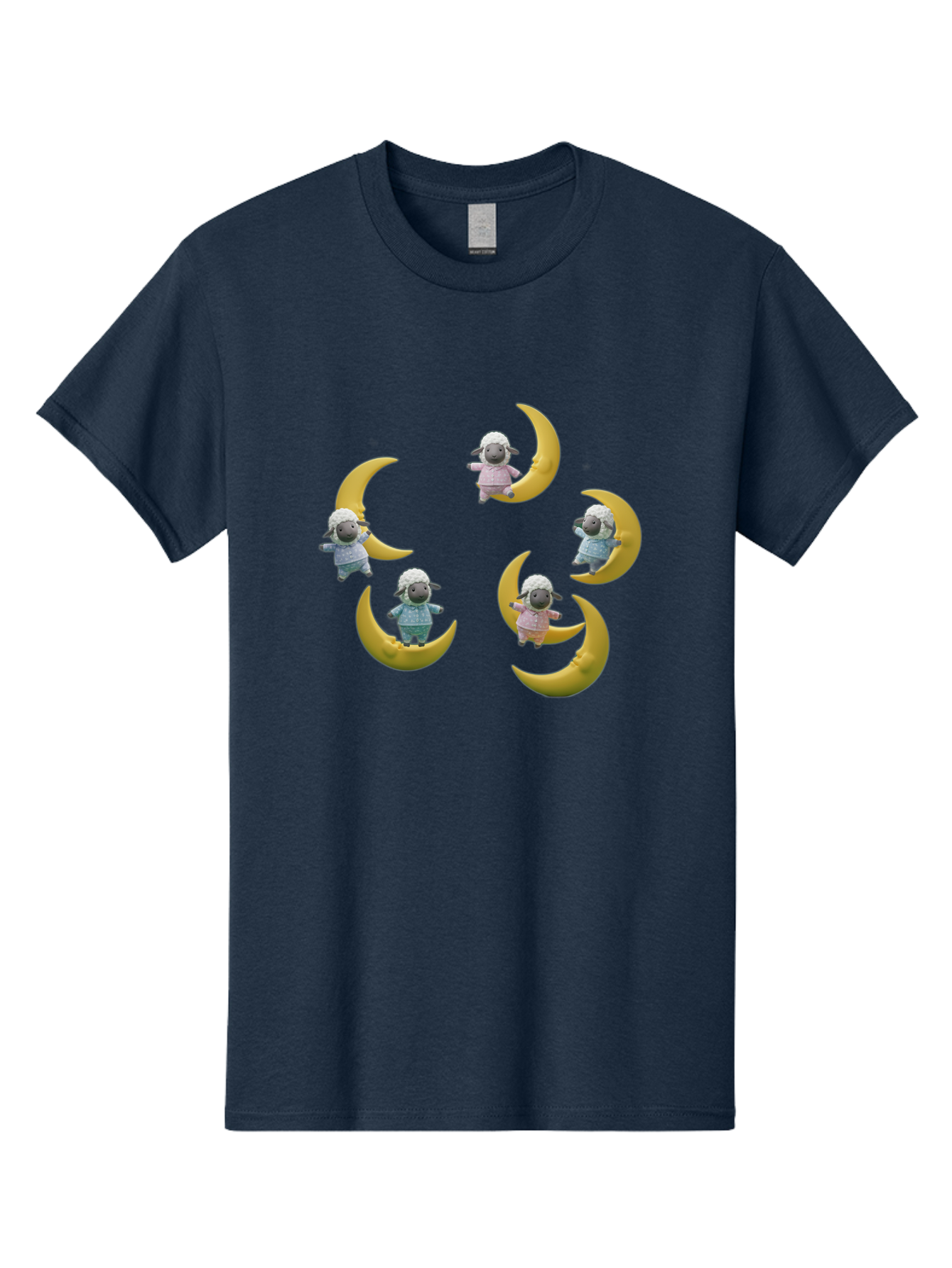 Sheep-On-Crescent-Moon Men'S Graphic Tee, 100% Cotton, Comfortable Casual Summer Wear, Machine Washable, Sheep On Crescent Moon, Cute Sheep, Whimsical Illustration, Playful Design, Childrens Art, Fantasy Scene, Dreamy Atmosphere, Pastel Colors Bad556