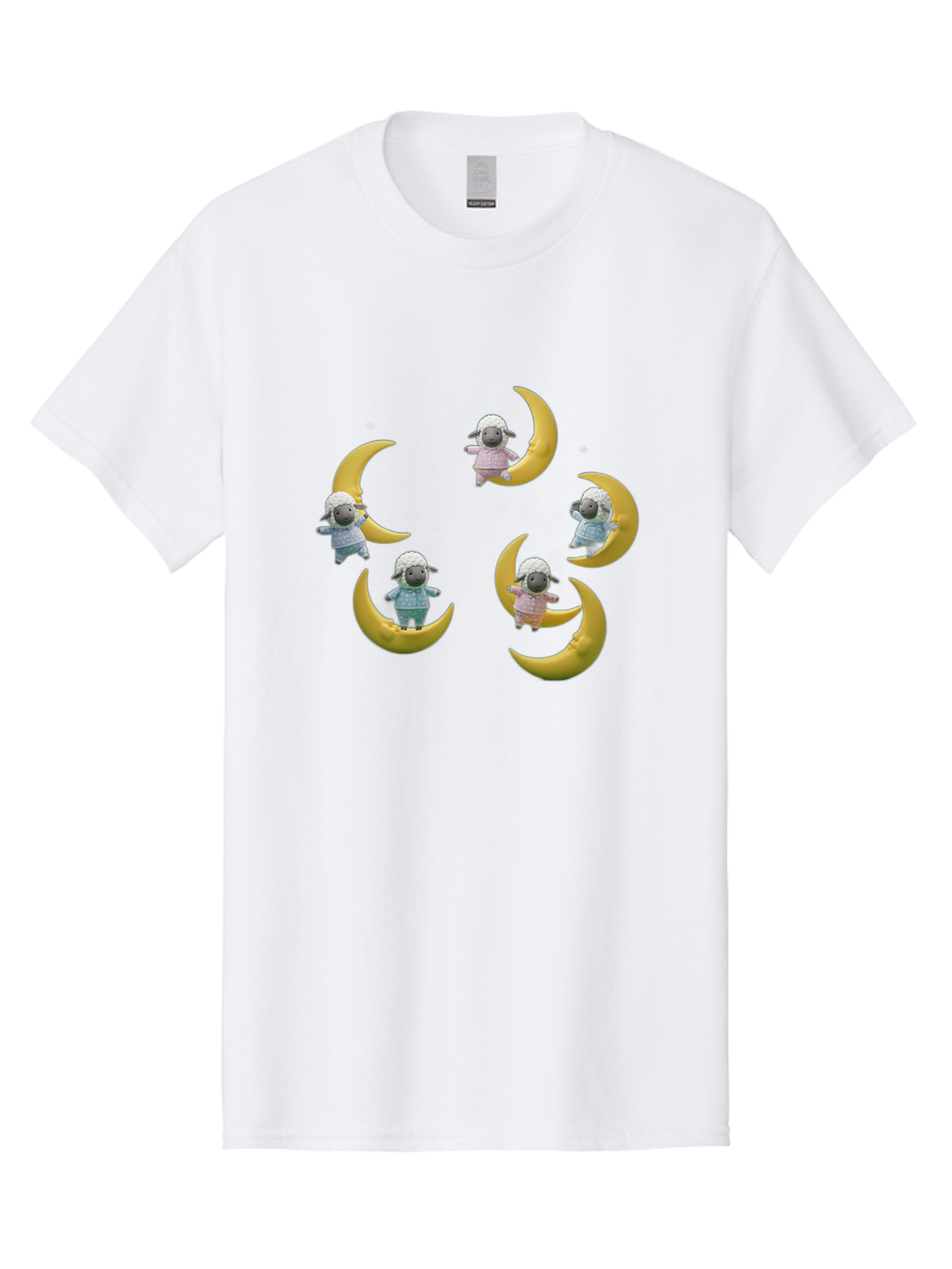Sheep-On-Crescent-Moon Men'S Graphic Tee, 100% Cotton, Comfortable Casual Summer Wear, Machine Washable, Sheep On Crescent Moon, Cute Sheep, Whimsical Illustration, Playful Design, Childrens Art, Fantasy Scene, Dreamy Atmosphere, Pastel Colors Bad556