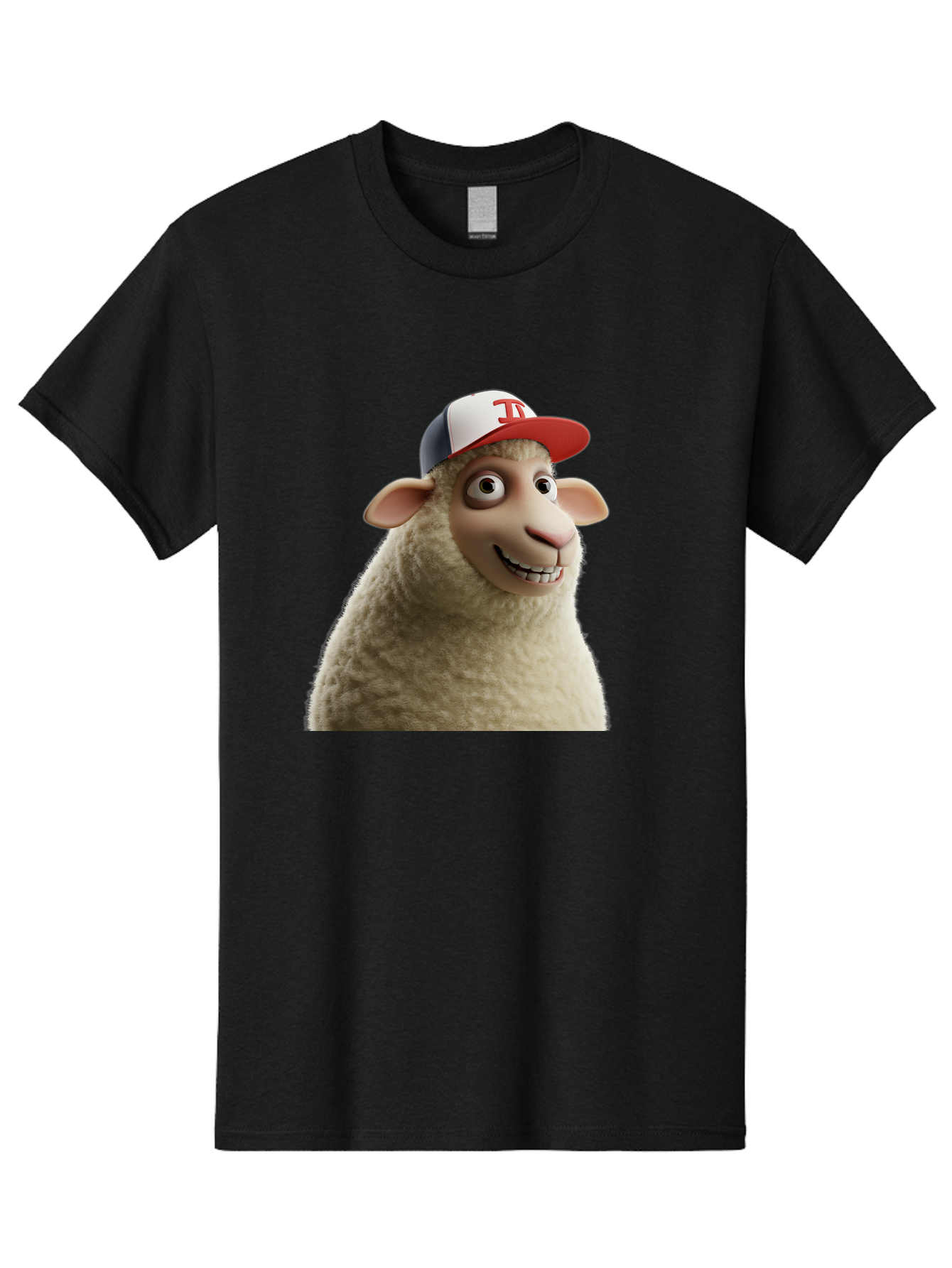 Sheep-Wearing-Baseball-Cap Men'S Graphic Tee, 100% Cotton, Comfortable Casual Summer Wear, Machine Washable, Cartoon Sheep, Sheep Character, Funny Animal, Comedic Cartoon, Baseball Cap, Animated Animal, Humorous Character, White Sheep, Tj Logo Bad558
