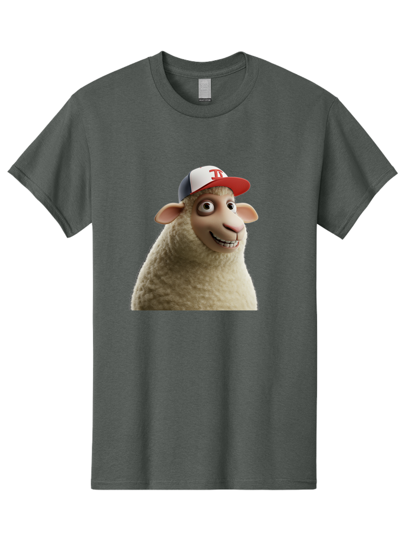 Sheep-Wearing-Baseball-Cap Men'S Graphic Tee, 100% Cotton, Comfortable Casual Summer Wear, Machine Washable, Cartoon Sheep, Sheep Character, Funny Animal, Comedic Cartoon, Baseball Cap, Animated Animal, Humorous Character, White Sheep, Tj Logo Bad558