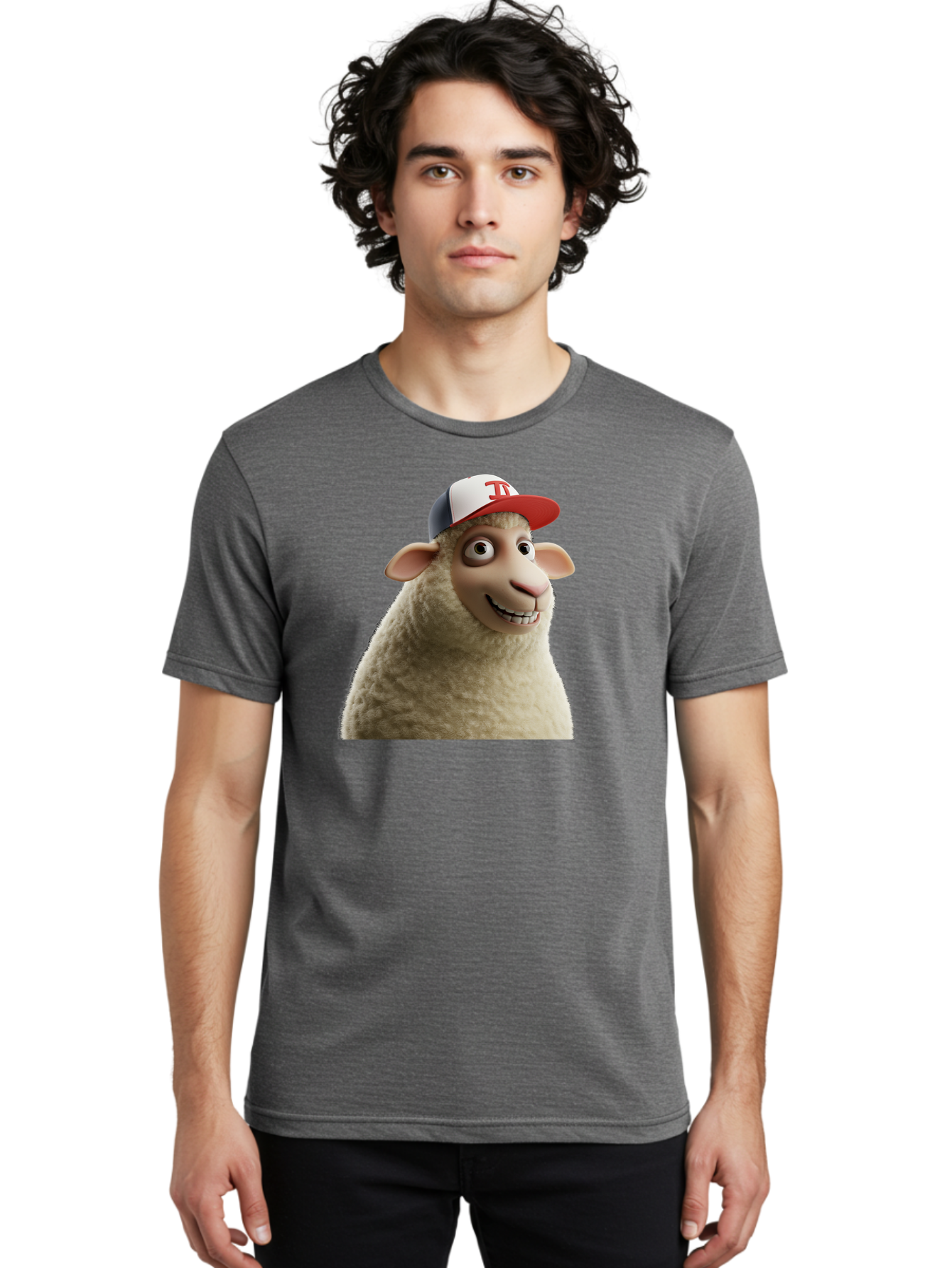 Sheep-Wearing-Baseball-Cap Men'S Graphic Tee, 100% Cotton, Comfortable Casual Summer Wear, Machine Washable, Cartoon Sheep, Sheep Character, Funny Animal, Comedic Cartoon, Baseball Cap, Animated Animal, Humorous Character, White Sheep, Tj Logo Bad558