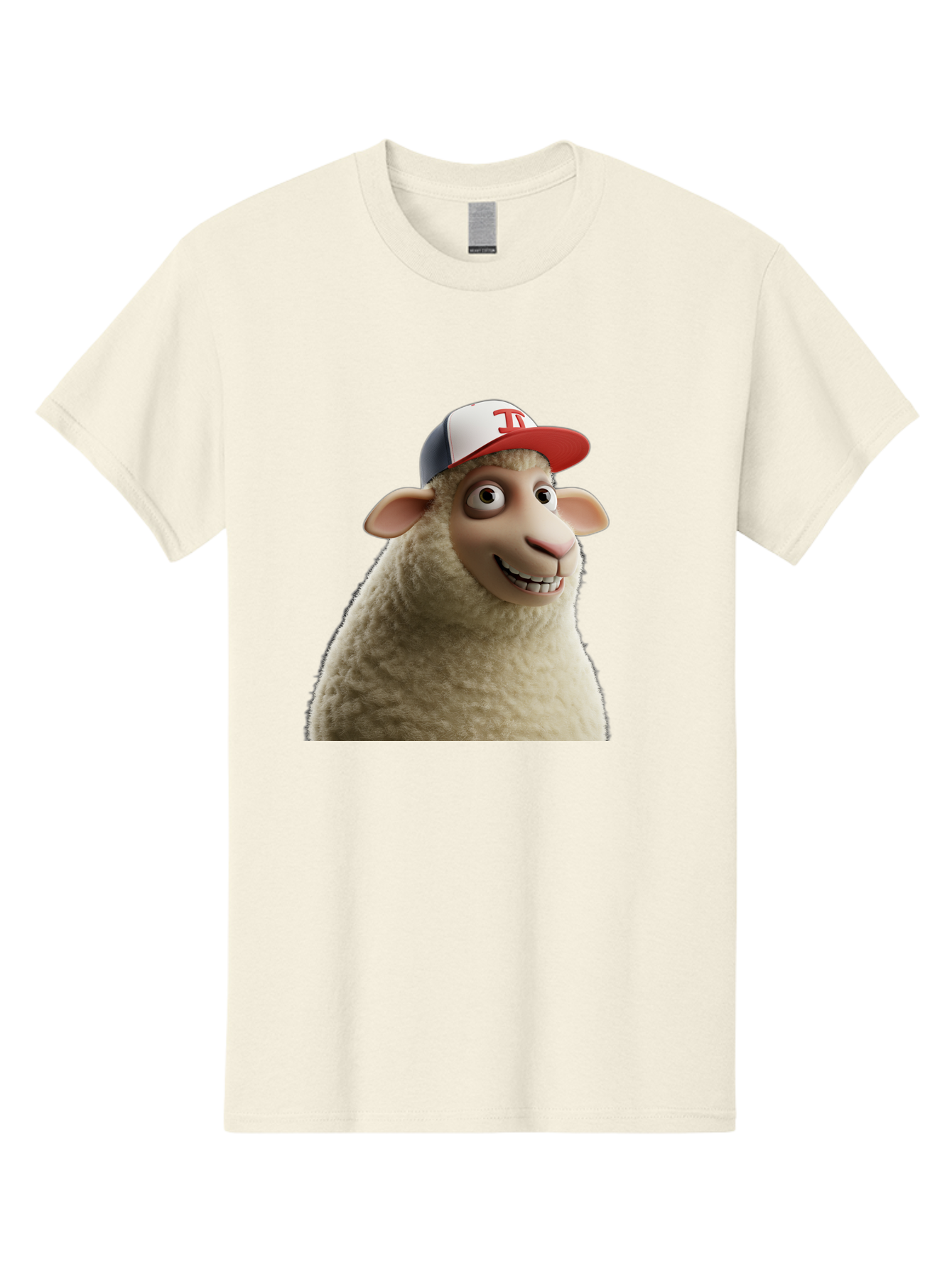 Sheep-Wearing-Baseball-Cap Men'S Graphic Tee, 100% Cotton, Comfortable Casual Summer Wear, Machine Washable, Cartoon Sheep, Sheep Character, Funny Animal, Comedic Cartoon, Baseball Cap, Animated Animal, Humorous Character, White Sheep, Tj Logo Bad558