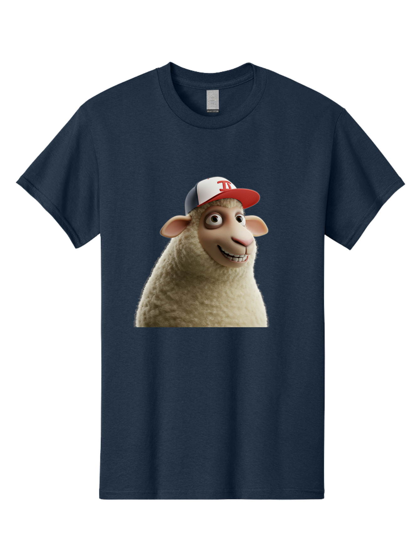 Sheep-Wearing-Baseball-Cap Men'S Graphic Tee, 100% Cotton, Comfortable Casual Summer Wear, Machine Washable, Cartoon Sheep, Sheep Character, Funny Animal, Comedic Cartoon, Baseball Cap, Animated Animal, Humorous Character, White Sheep, Tj Logo Bad558