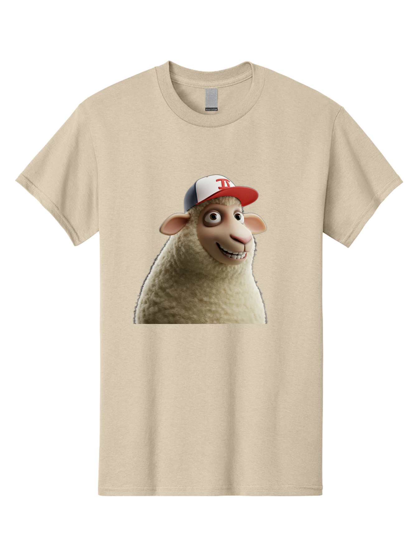 Sheep-Wearing-Baseball-Cap Men'S Graphic Tee, 100% Cotton, Comfortable Casual Summer Wear, Machine Washable, Cartoon Sheep, Sheep Character, Funny Animal, Comedic Cartoon, Baseball Cap, Animated Animal, Humorous Character, White Sheep, Tj Logo Bad558