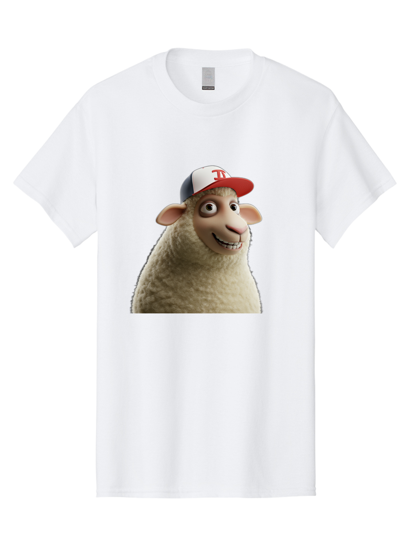 Sheep-Wearing-Baseball-Cap Men'S Graphic Tee, 100% Cotton, Comfortable Casual Summer Wear, Machine Washable, Cartoon Sheep, Sheep Character, Funny Animal, Comedic Cartoon, Baseball Cap, Animated Animal, Humorous Character, White Sheep, Tj Logo Bad558
