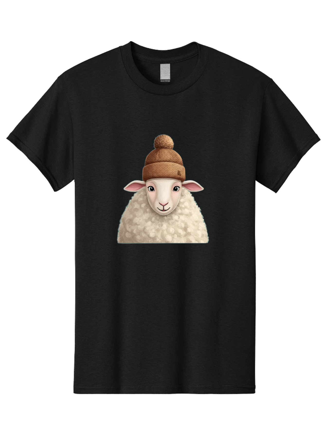 Sheep-With-Beanie Men'S Graphic Tee, 100% Cotton, Comfortable Casual Summer Wear, Machine Washable, Cartoon Sheep, Fluffy Sheep, Sheep Wearing Beanie, Winter Accessories, Cute Animal, Sheep Character, Playful Illustration, Sheep In Hat Bad559
