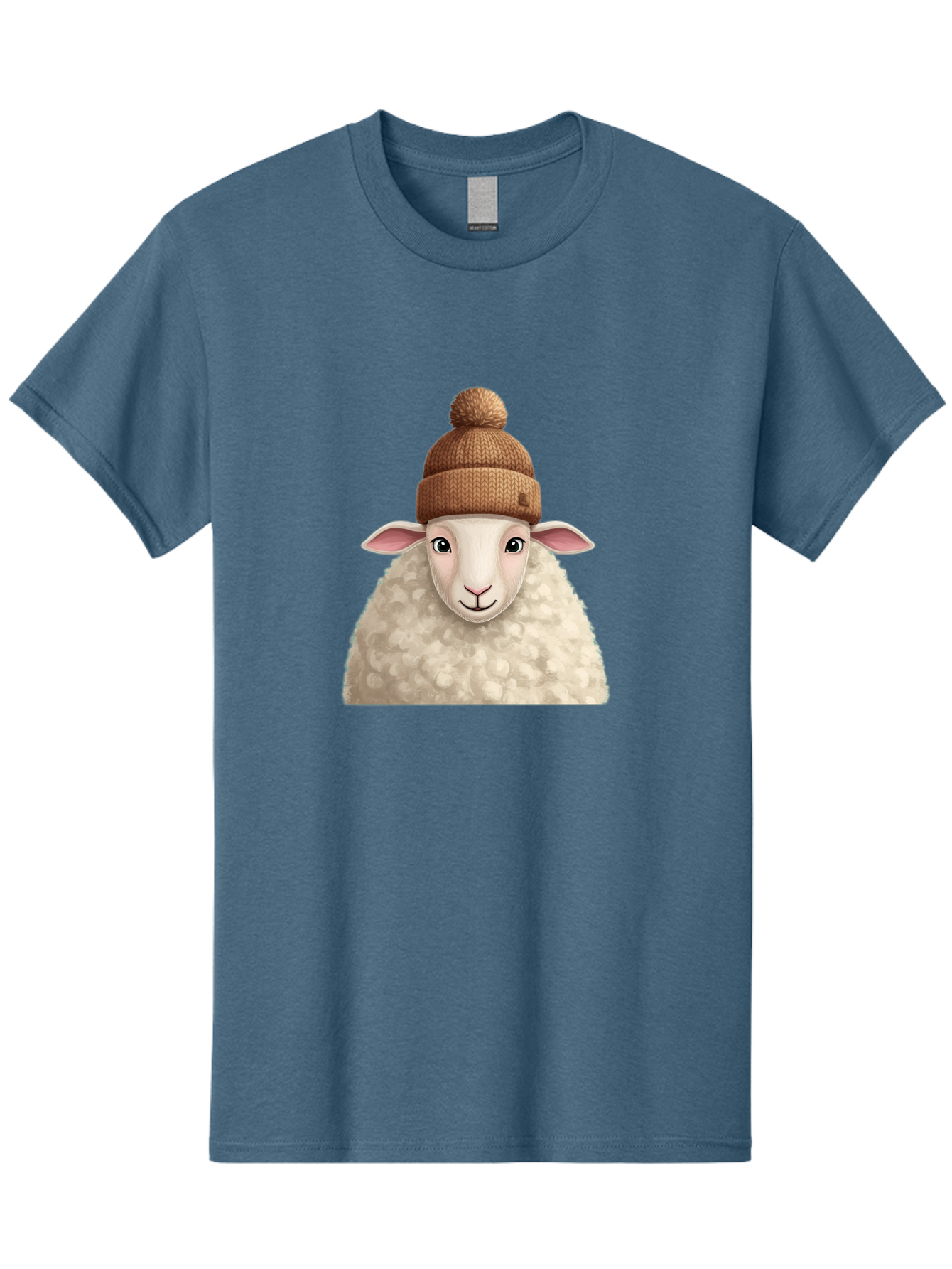 Sheep-With-Beanie Men'S Graphic Tee, 100% Cotton, Comfortable Casual Summer Wear, Machine Washable, Cartoon Sheep, Fluffy Sheep, Sheep Wearing Beanie, Winter Accessories, Cute Animal, Sheep Character, Playful Illustration, Sheep In Hat Bad559