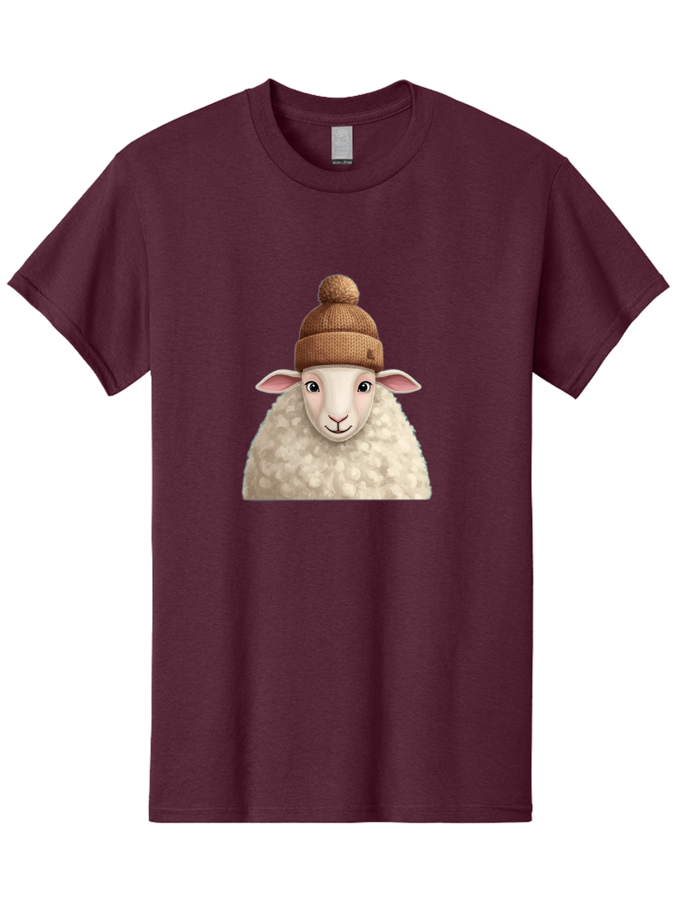 Sheep-With-Beanie Men'S Graphic Tee, 100% Cotton, Comfortable Casual Summer Wear, Machine Washable, Cartoon Sheep, Fluffy Sheep, Sheep Wearing Beanie, Winter Accessories, Cute Animal, Sheep Character, Playful Illustration, Sheep In Hat Bad559