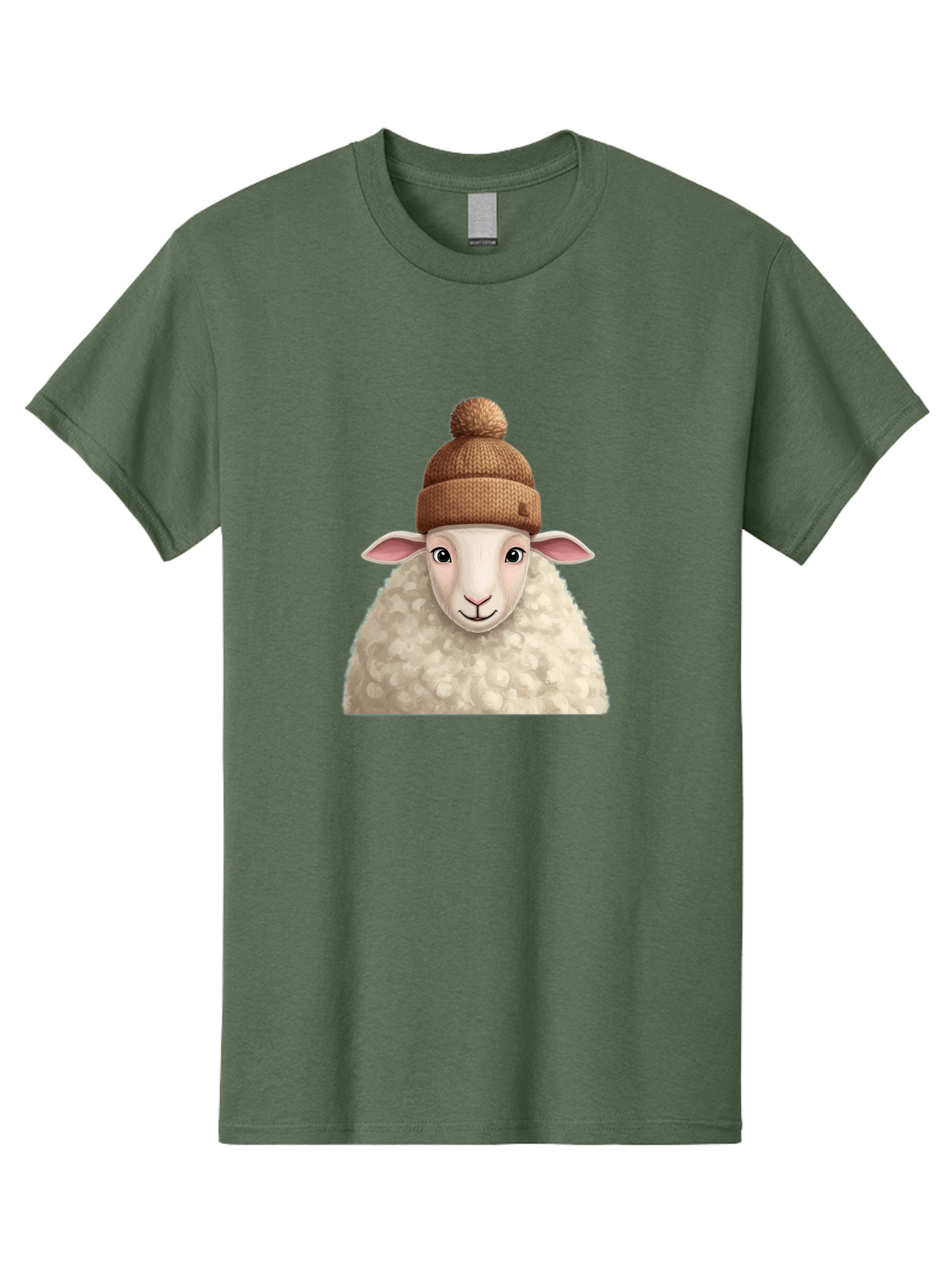 Sheep-With-Beanie Men'S Graphic Tee, 100% Cotton, Comfortable Casual Summer Wear, Machine Washable, Cartoon Sheep, Fluffy Sheep, Sheep Wearing Beanie, Winter Accessories, Cute Animal, Sheep Character, Playful Illustration, Sheep In Hat Bad559
