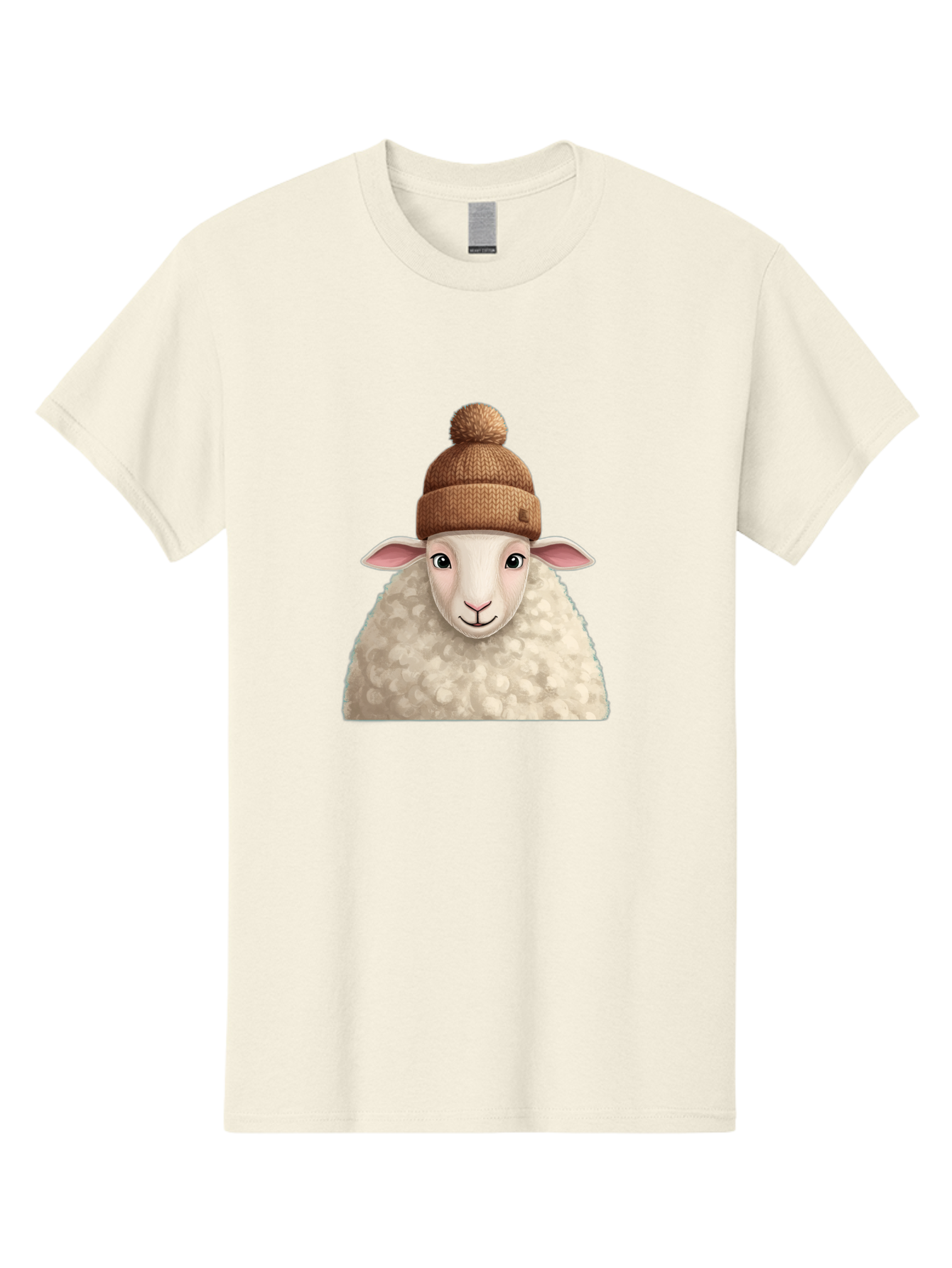 Sheep-With-Beanie Men'S Graphic Tee, 100% Cotton, Comfortable Casual Summer Wear, Machine Washable, Cartoon Sheep, Fluffy Sheep, Sheep Wearing Beanie, Winter Accessories, Cute Animal, Sheep Character, Playful Illustration, Sheep In Hat Bad559
